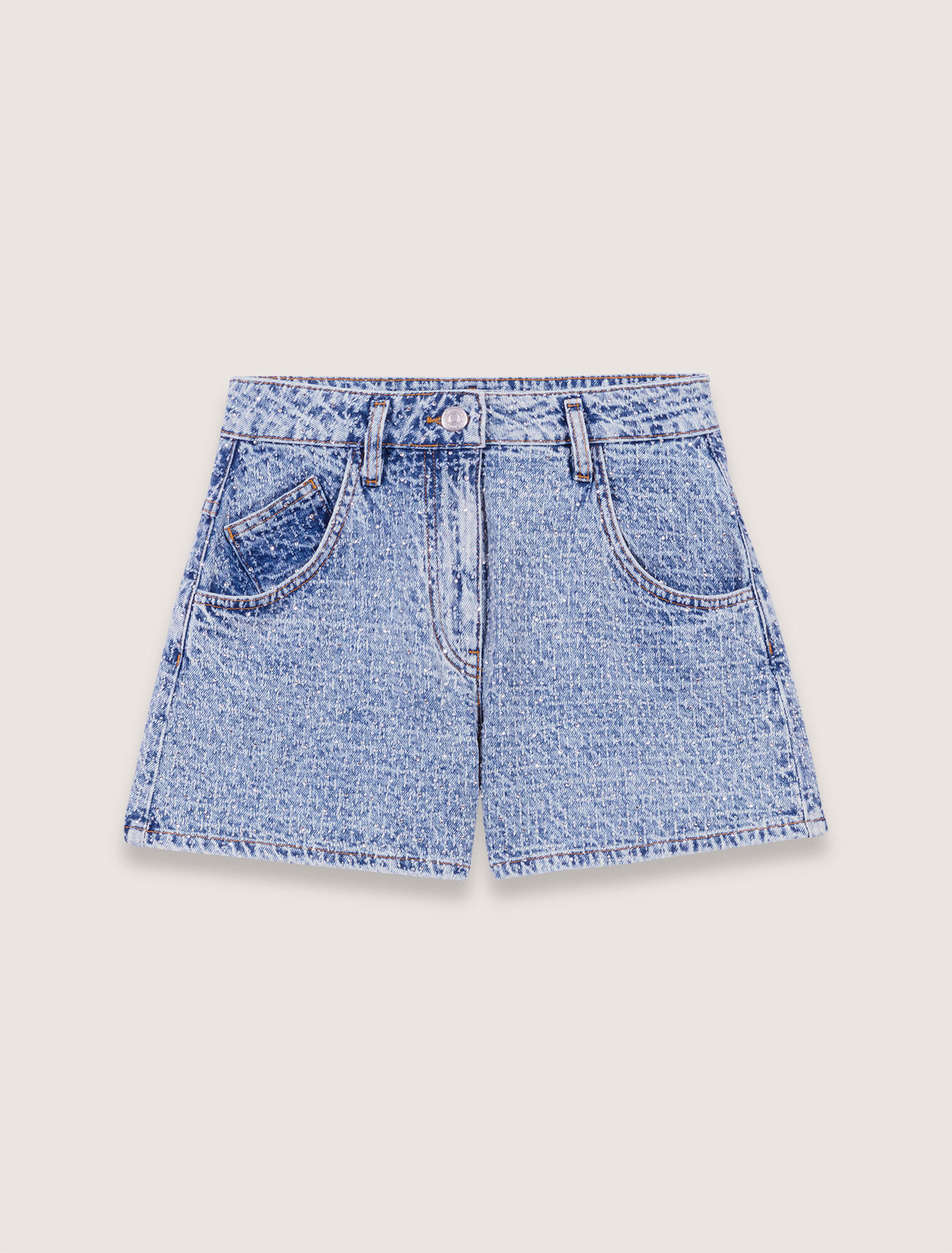 Diamanté and jacquard denim shorts