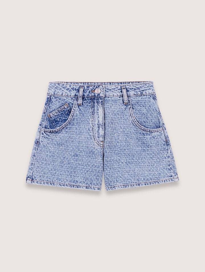 Diamanté and jacquard denim shorts