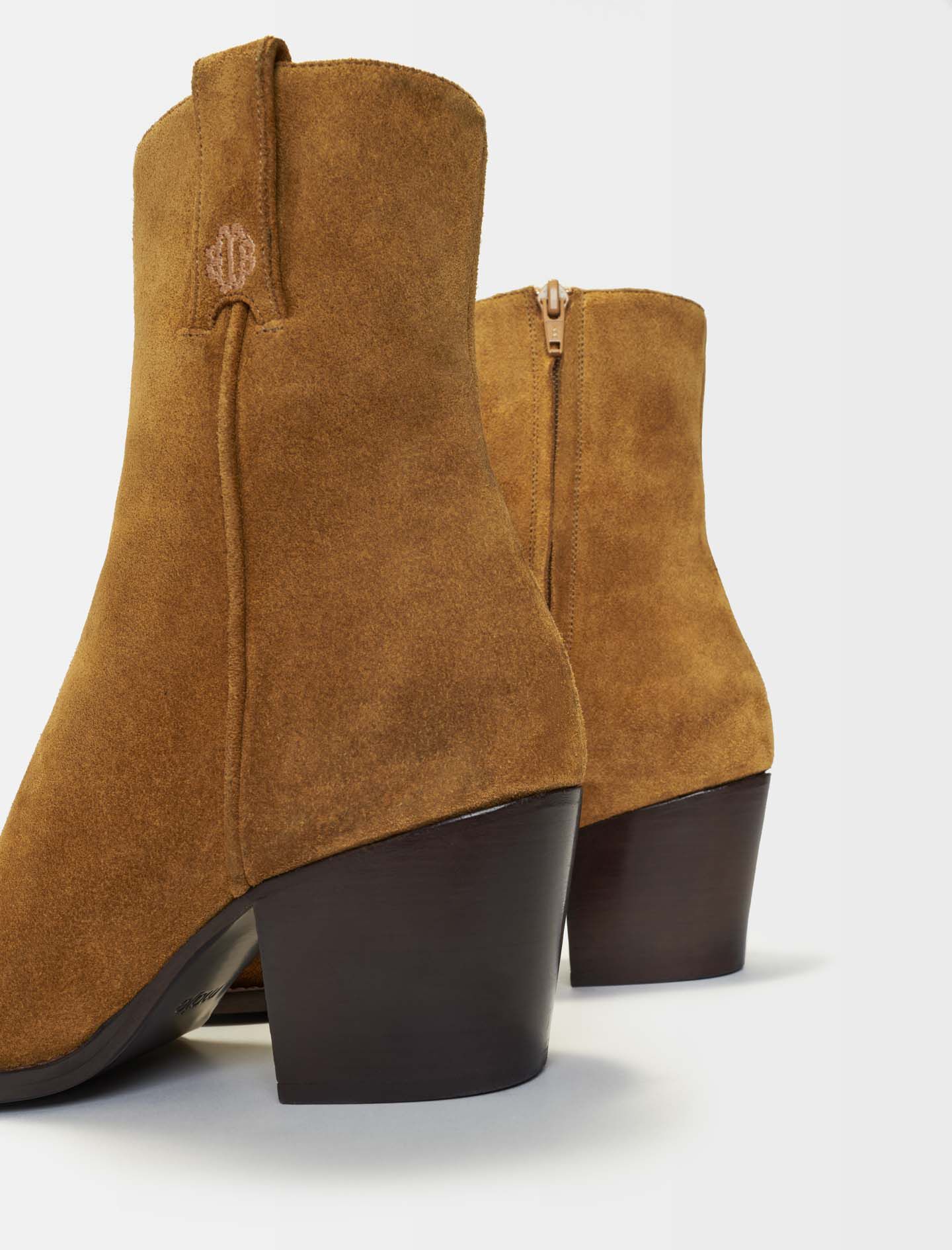 Cowboy boots in camel suede leather Brown For Women | Maje
