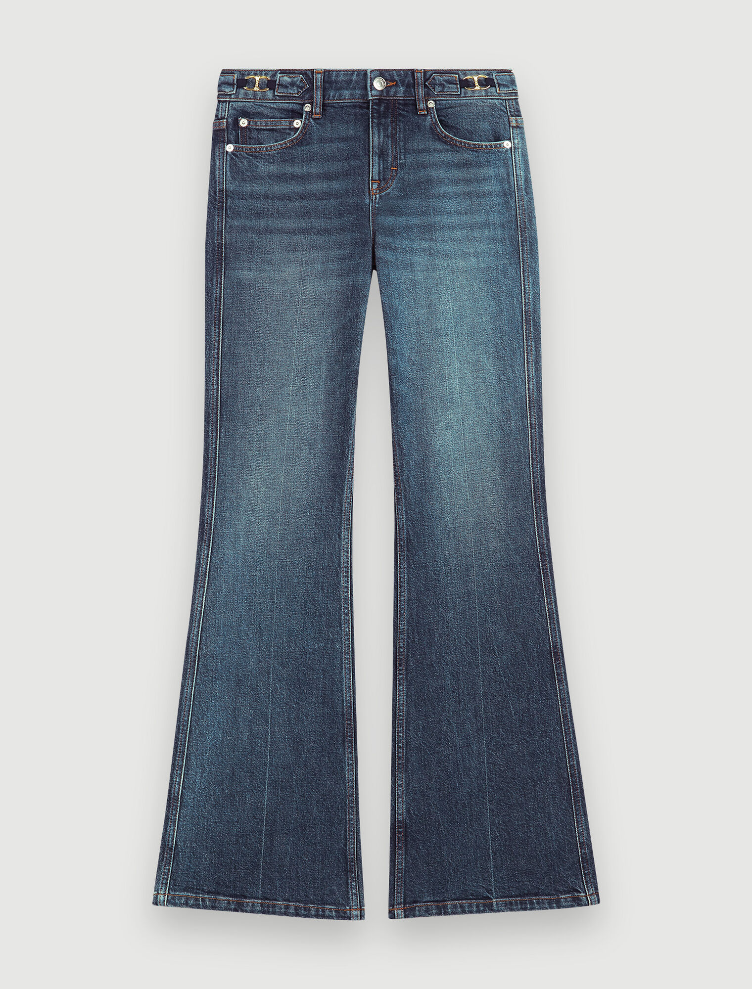 Flared jeans with horsebit detail