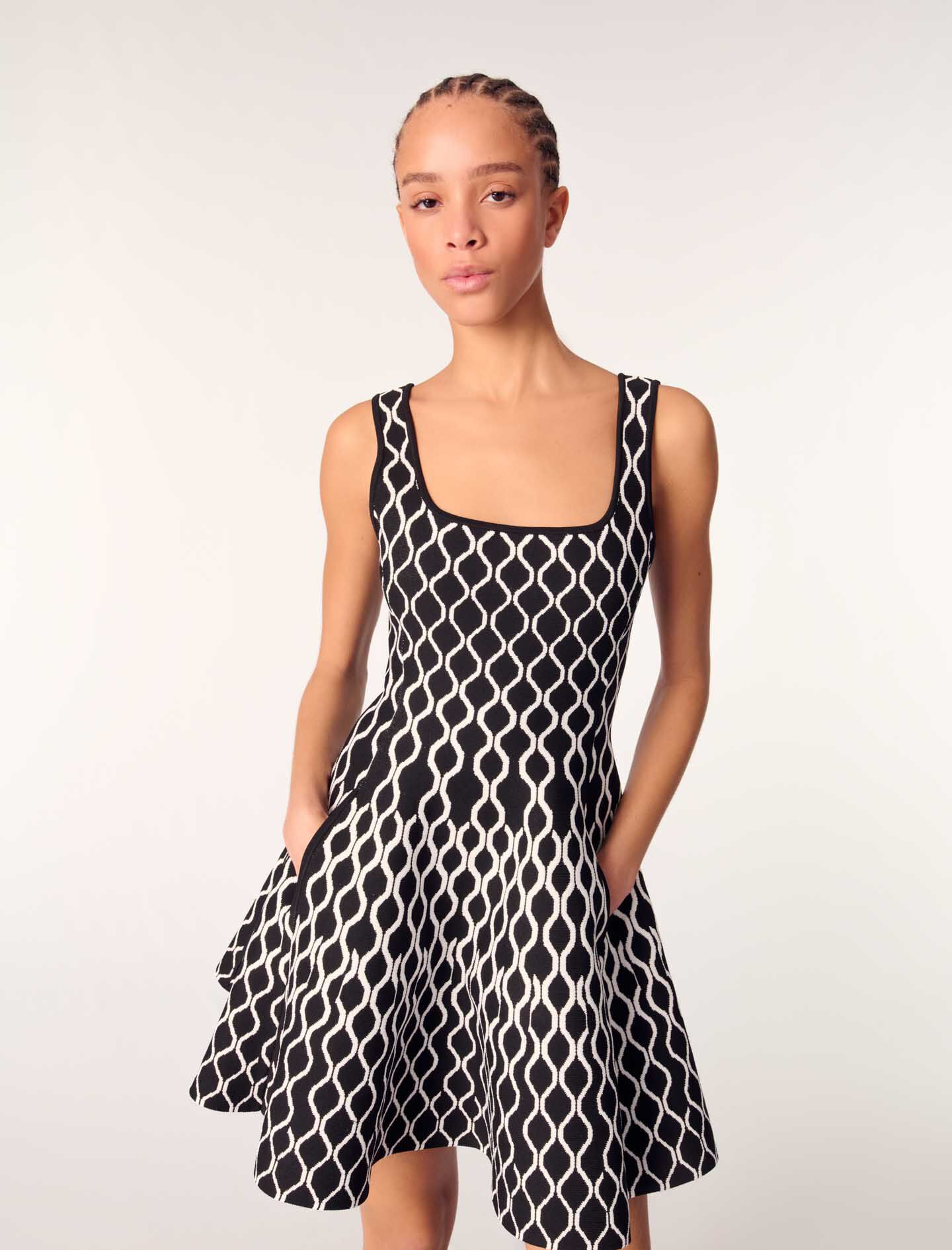 Mini patterned knit dress Bicolor For Women | Maje