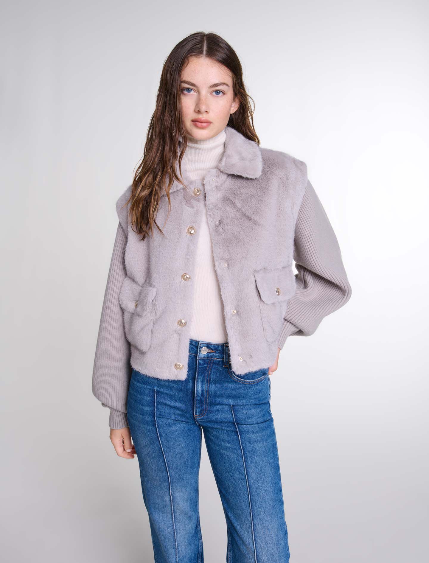 Dual-material faux fur jacket Black / Gray For Women | Maje