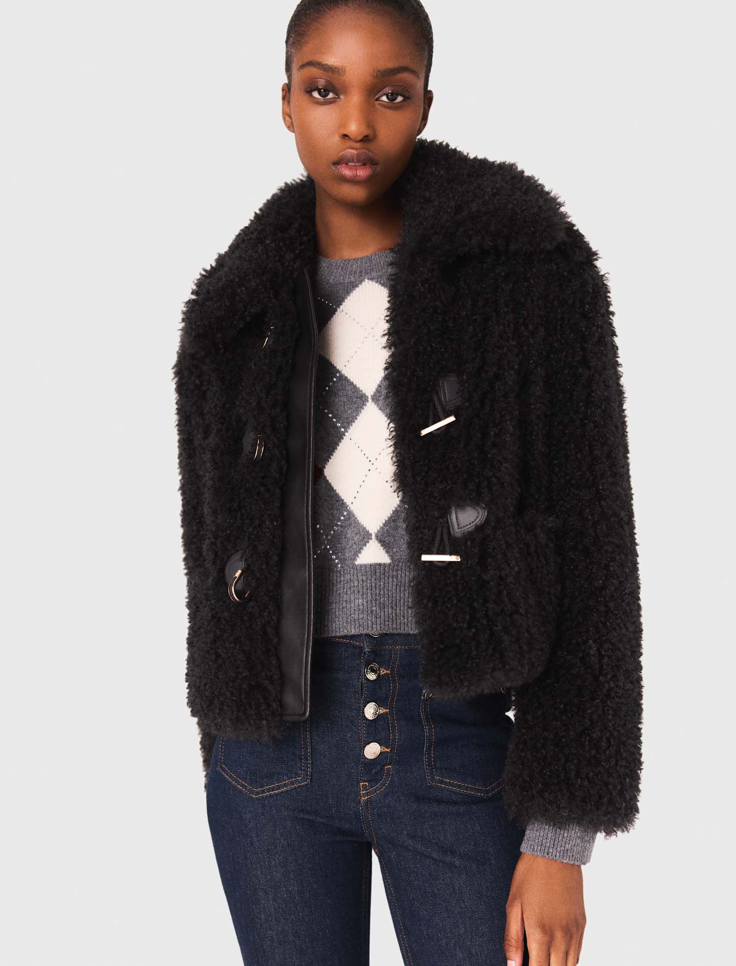 Short curly coat Black / Gray For Women | Maje