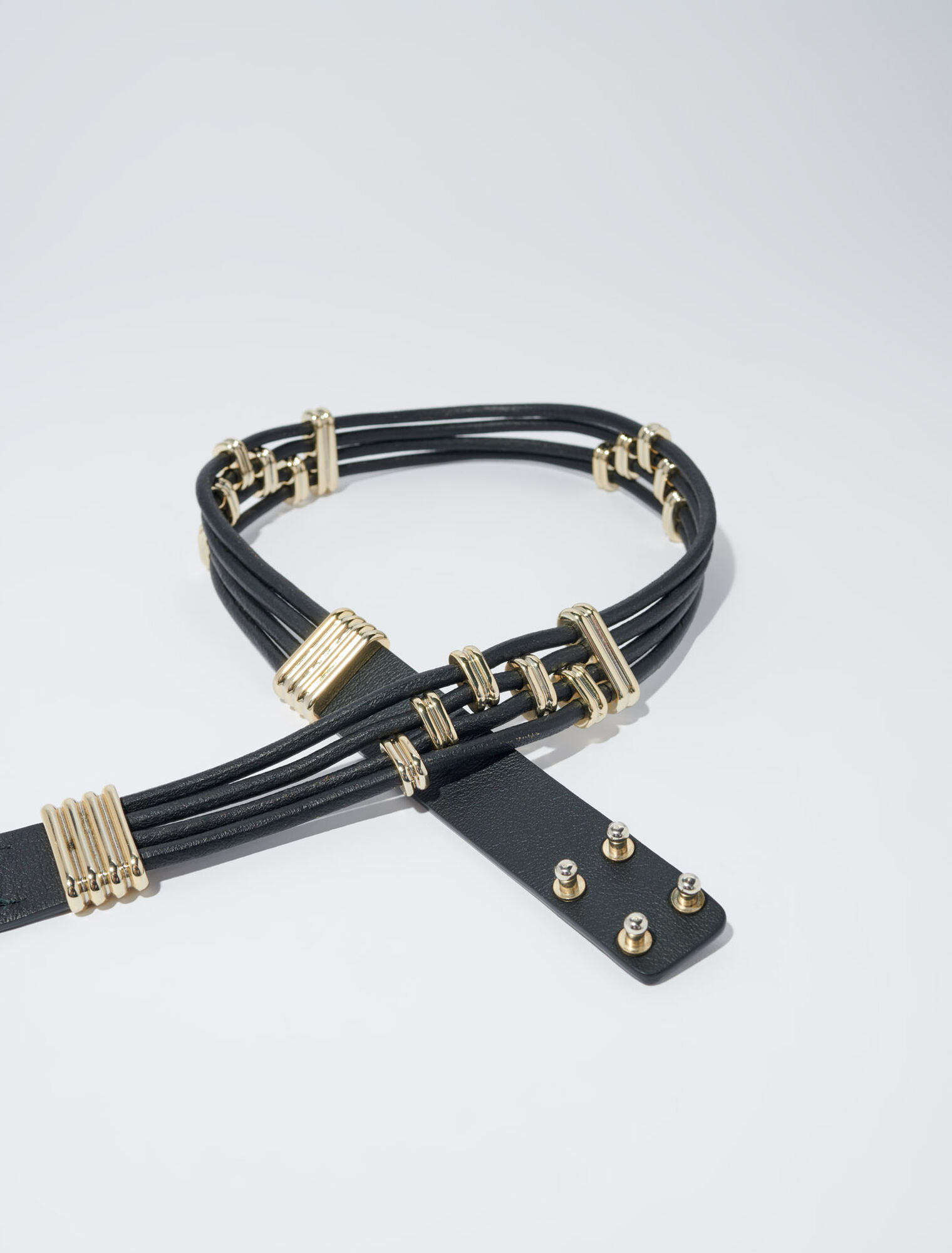 Mixed metal and leather belt
