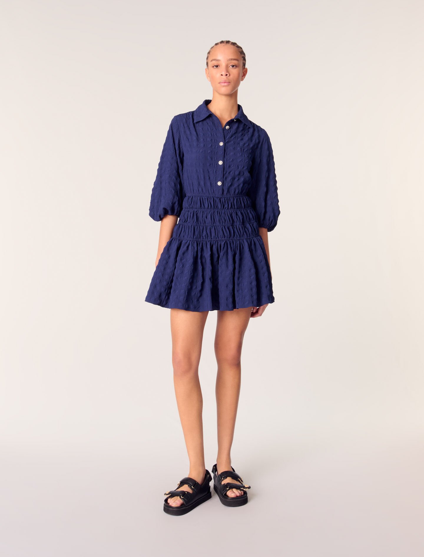 トップス Blue Marin Short satin-effect pleated dress Blue For Women | Maje