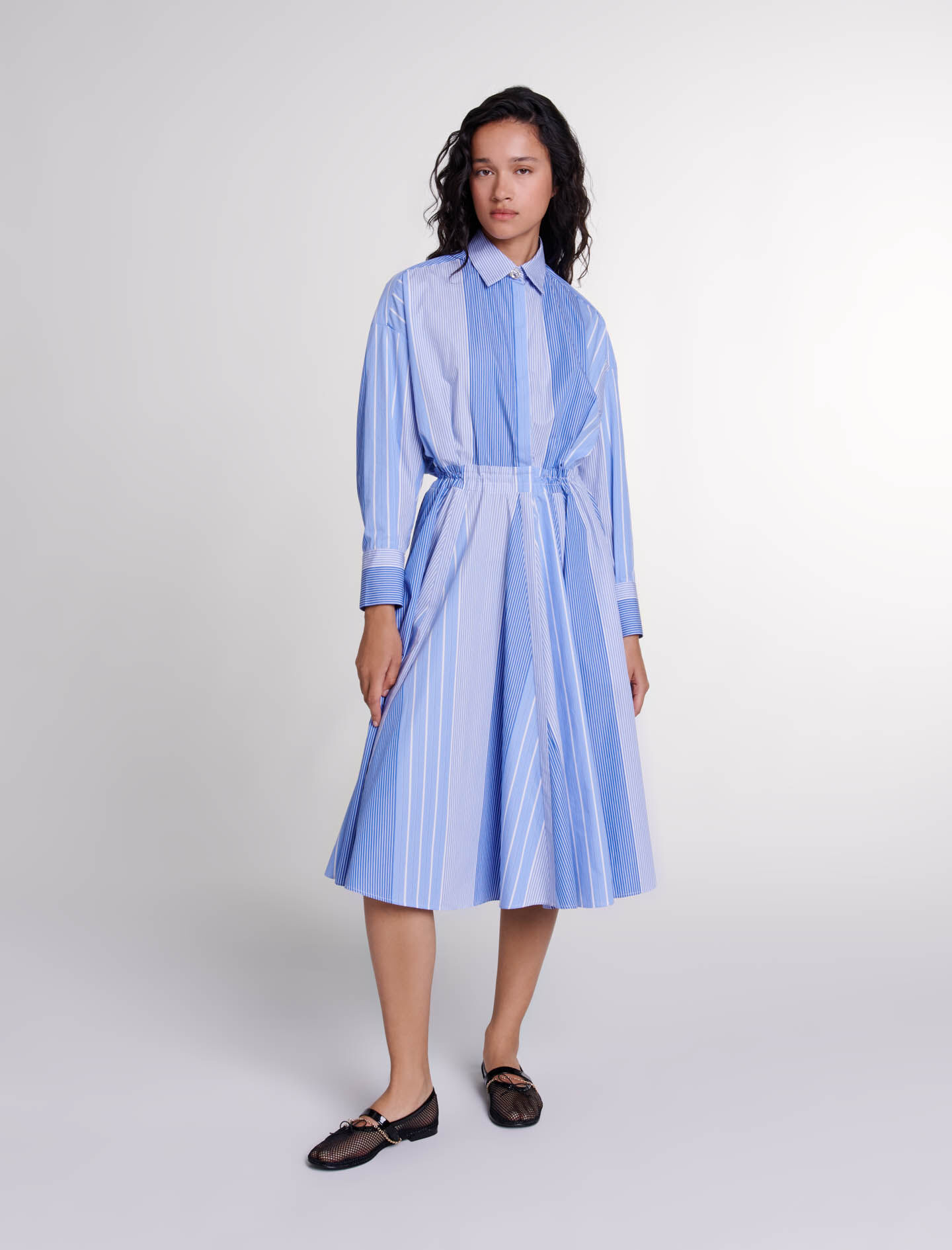 Jacquard striped cotton-blend shirt dress in white - Toteme