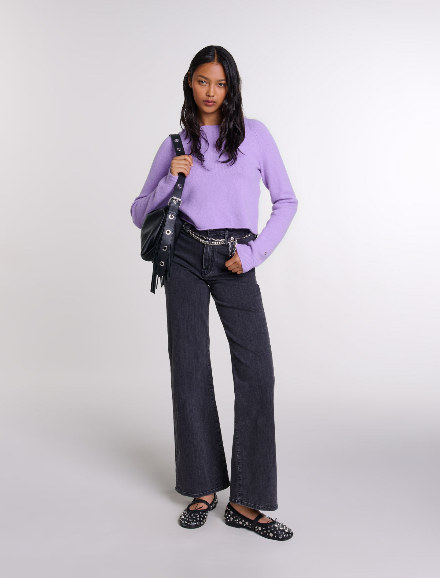 Black belted baggy jeans Black / Gray For Women | Maje