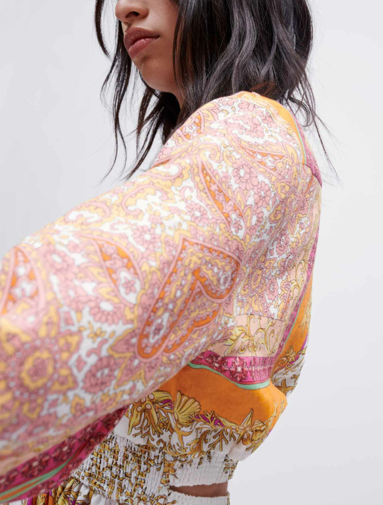 Linen shirt dress with scarf print