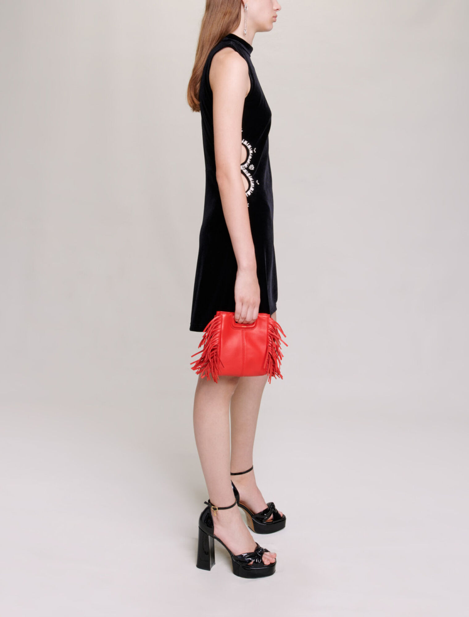 Short velvet dress with rhinestones