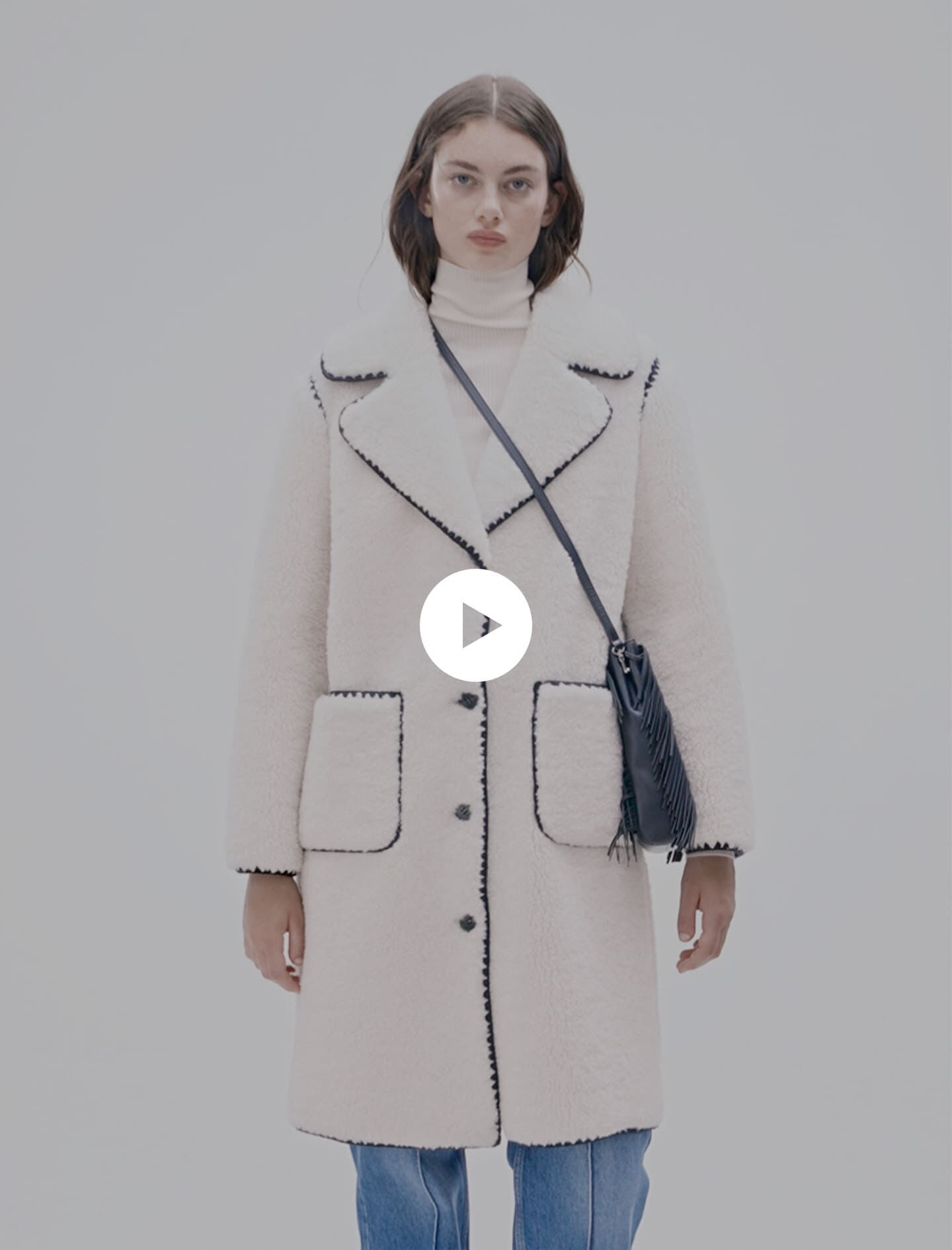 Mid length fleece coat Ecru For Women Maje