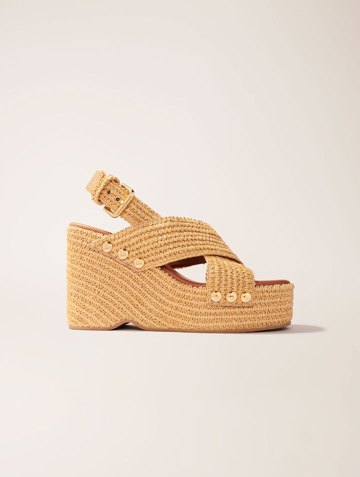 Wedge sandals with raffia effect