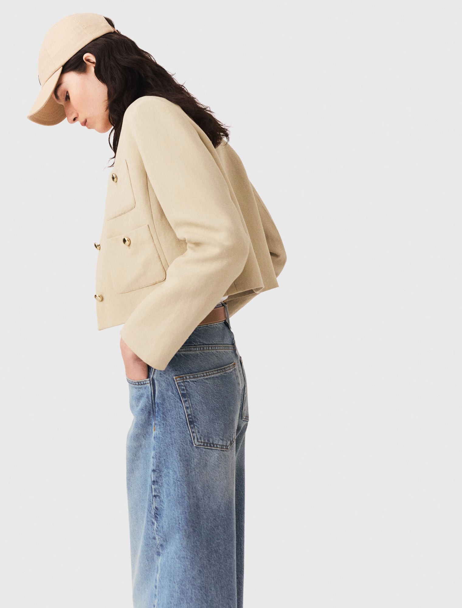 Short linen blend jacket