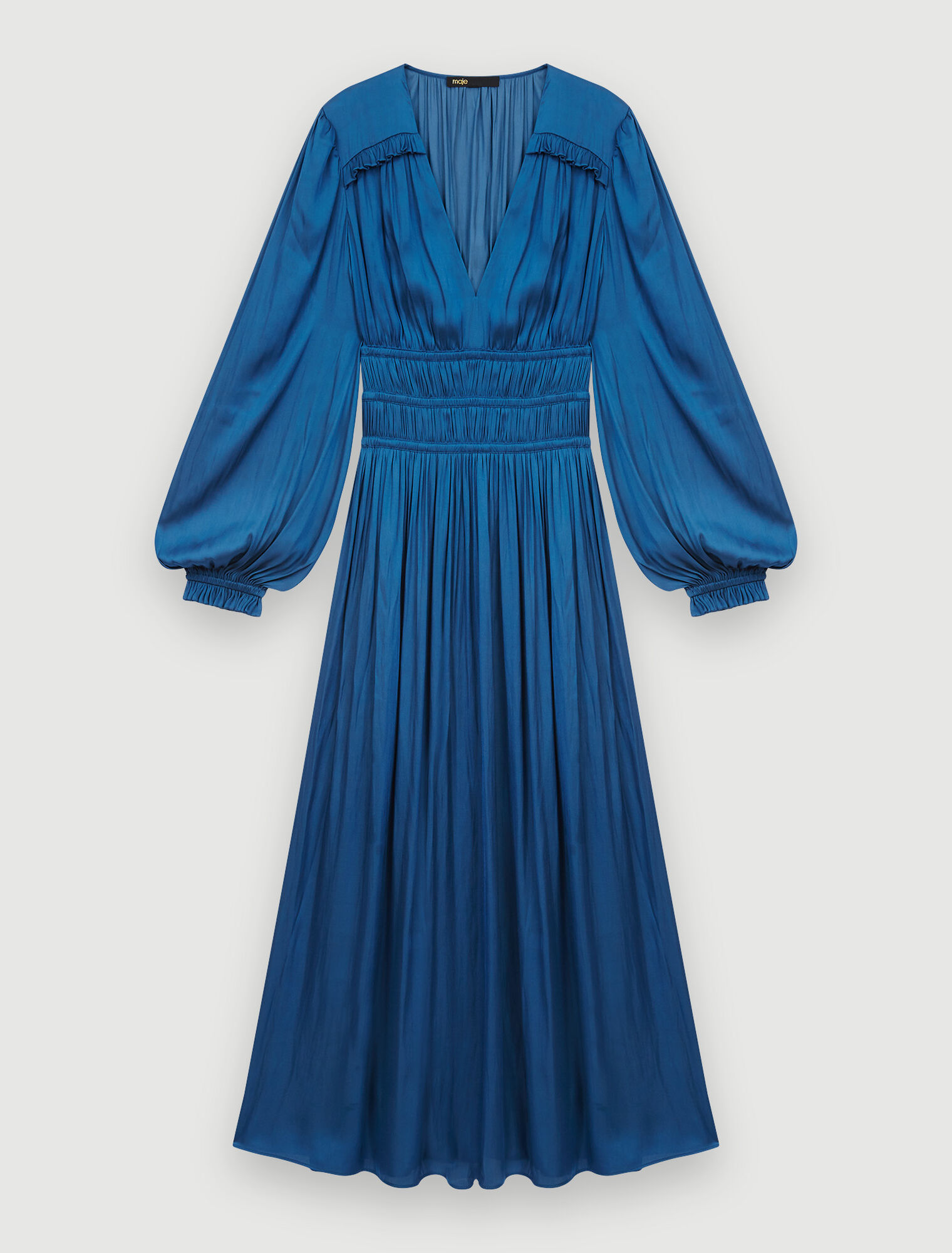 Satin dress with smocked waist