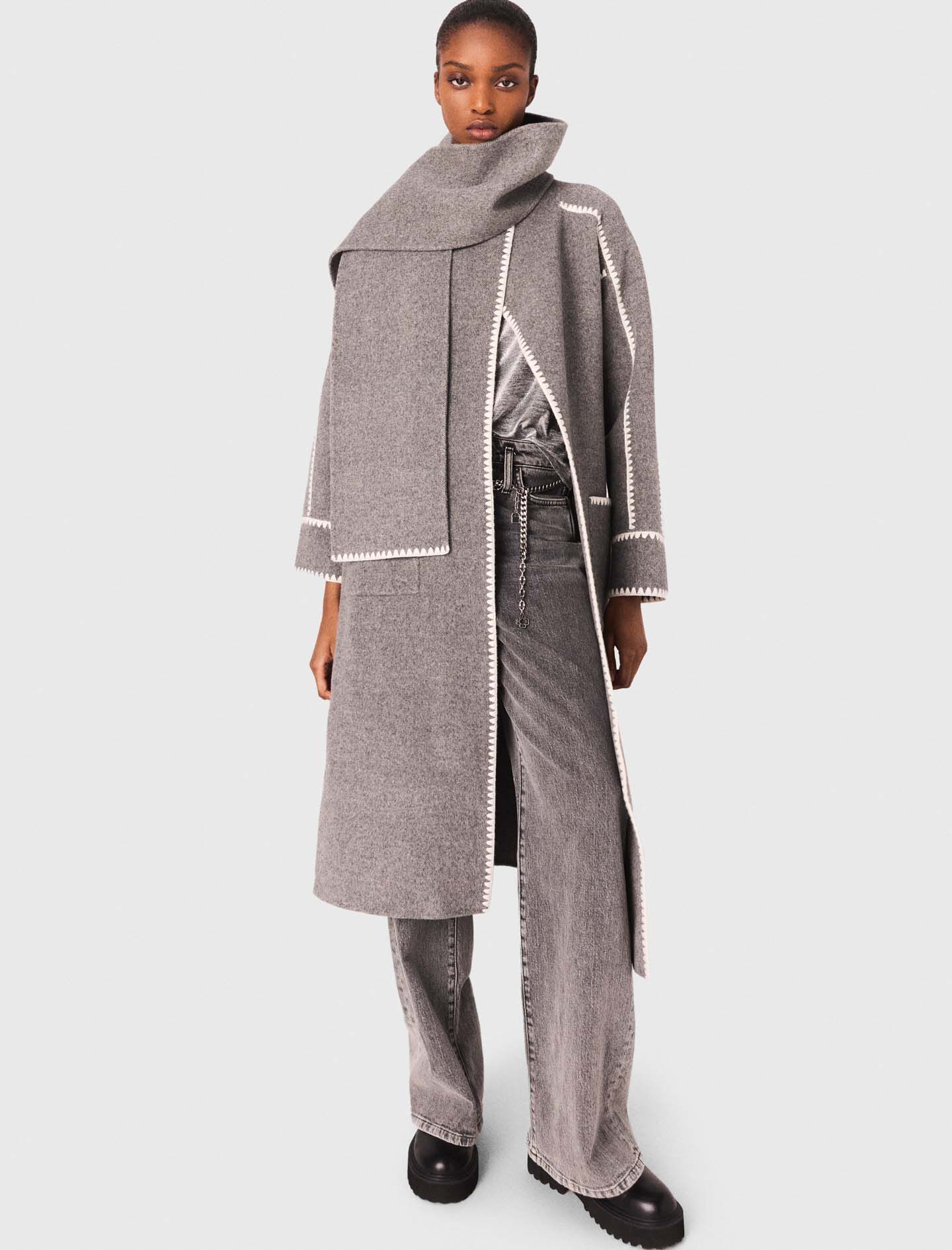 Long double-faced coat Black / Gray For Women | Maje