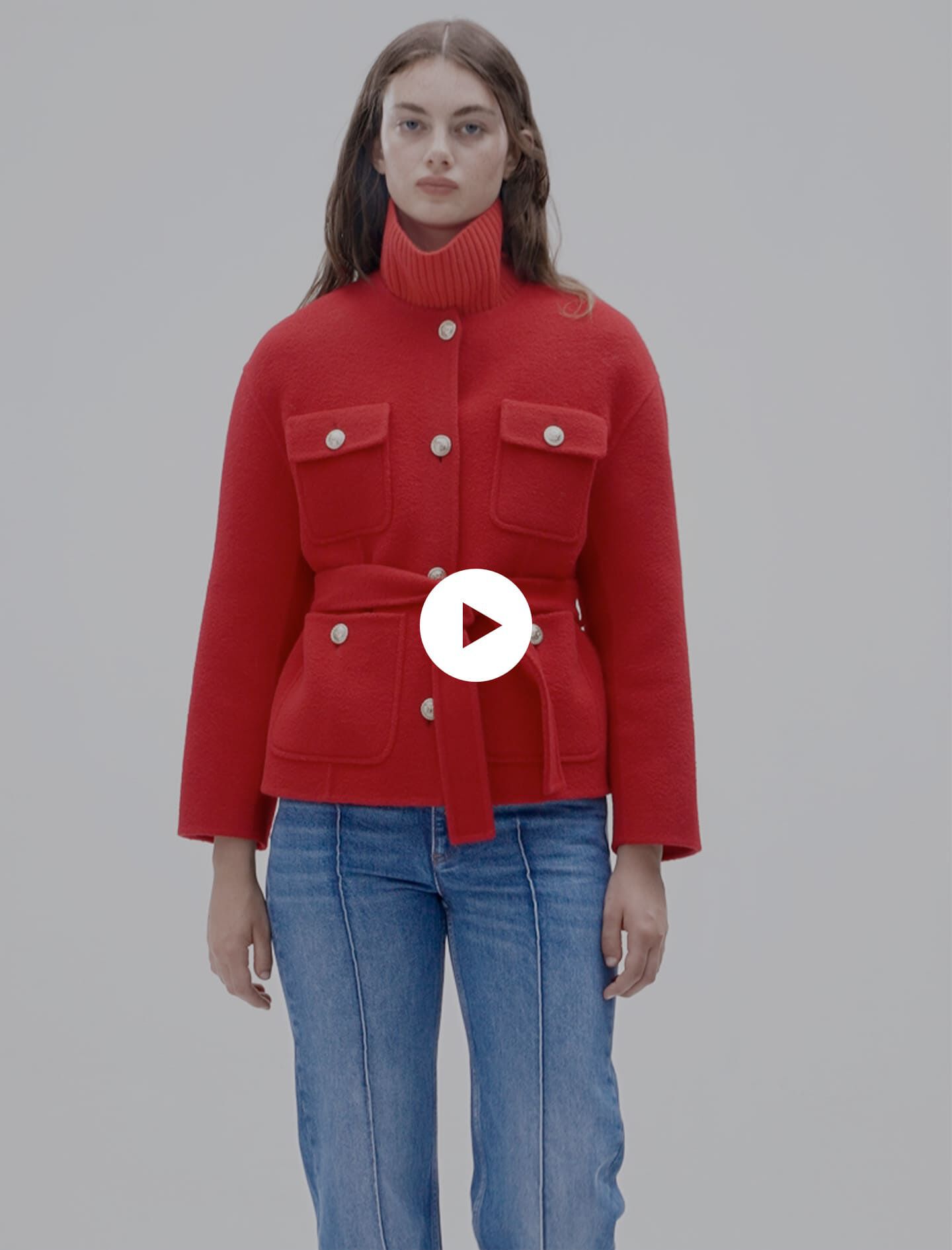 Belted double faced jacket Red For Women Maje