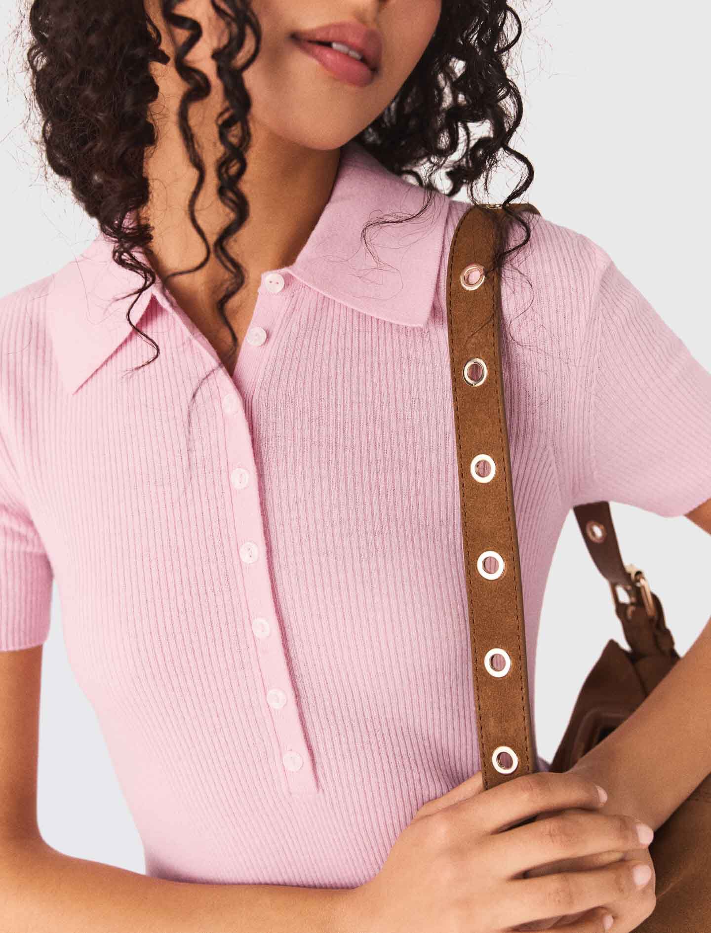 Polo collar ribbed sweater Pink For Women | Maje