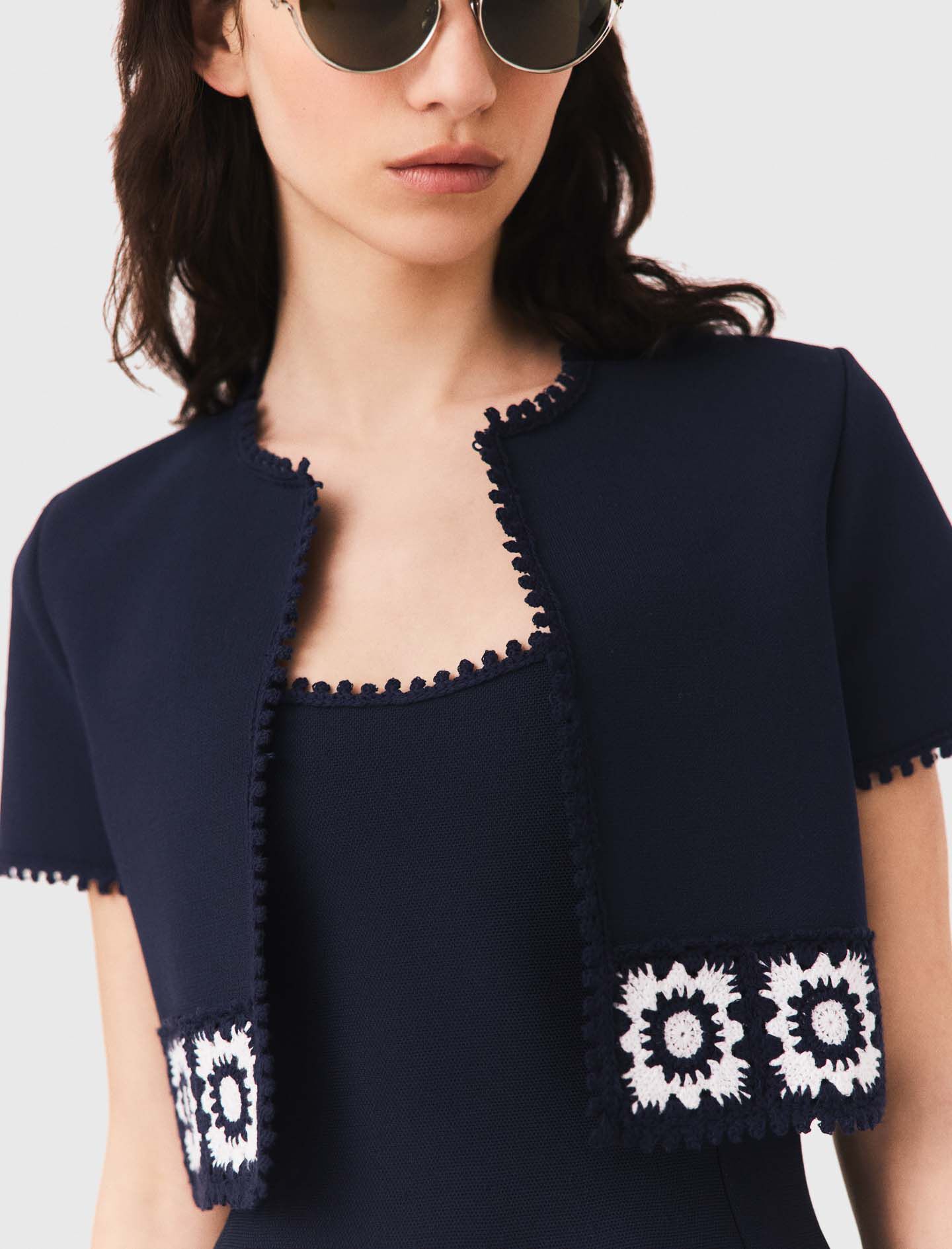 Cardigan with crochet panels Blue For Women | Maje