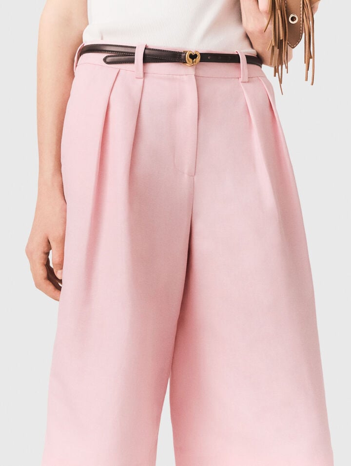 Pleated linen blend Bermuda shorts