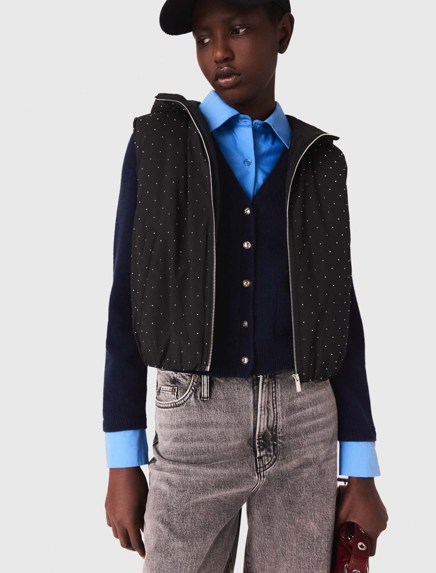 Rhinestone sleeveless puffer vest