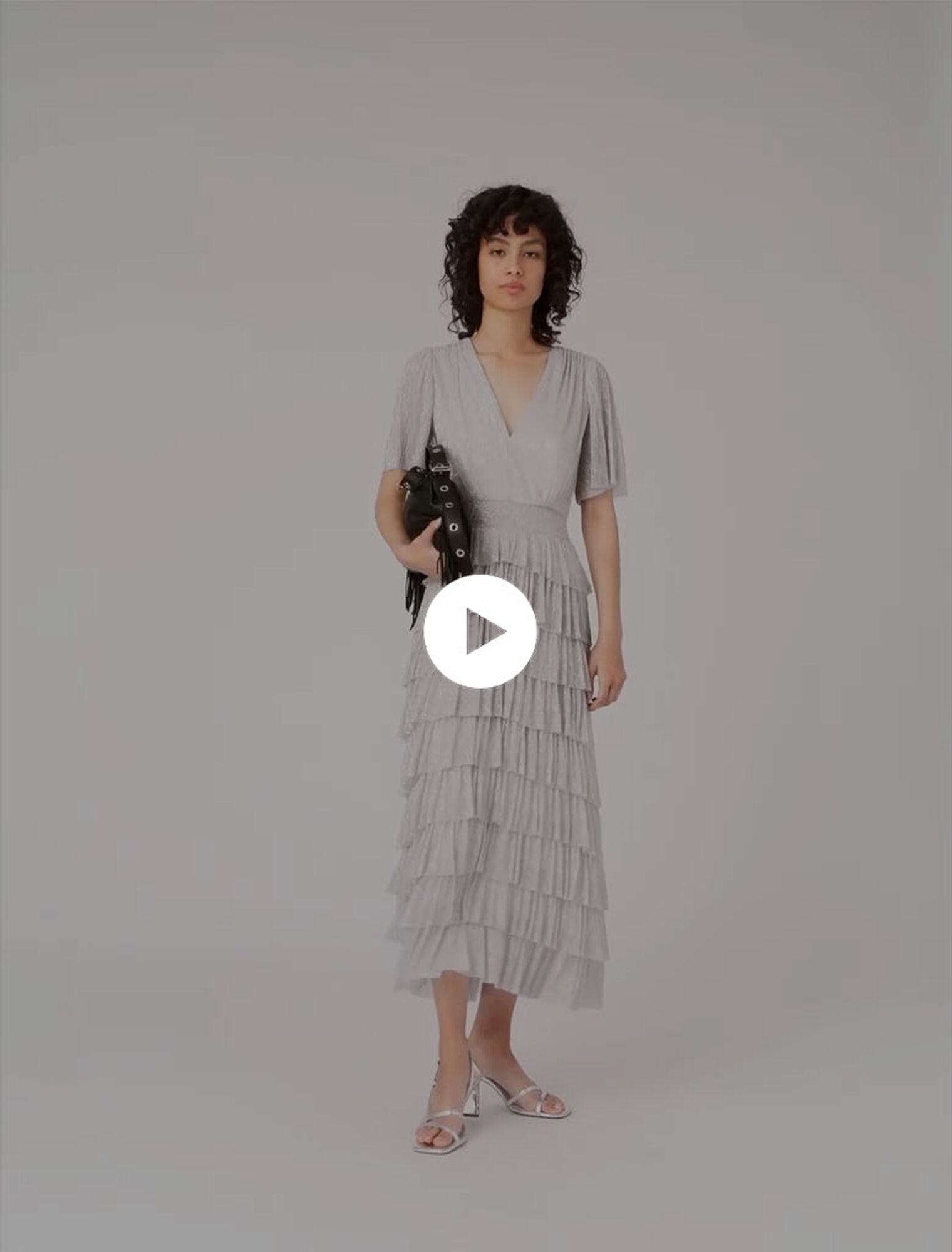 Metallic ruffled midi dress