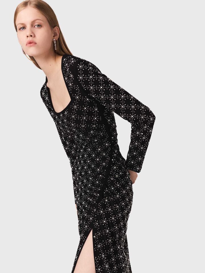 Beaded and rhinestone maxi dress