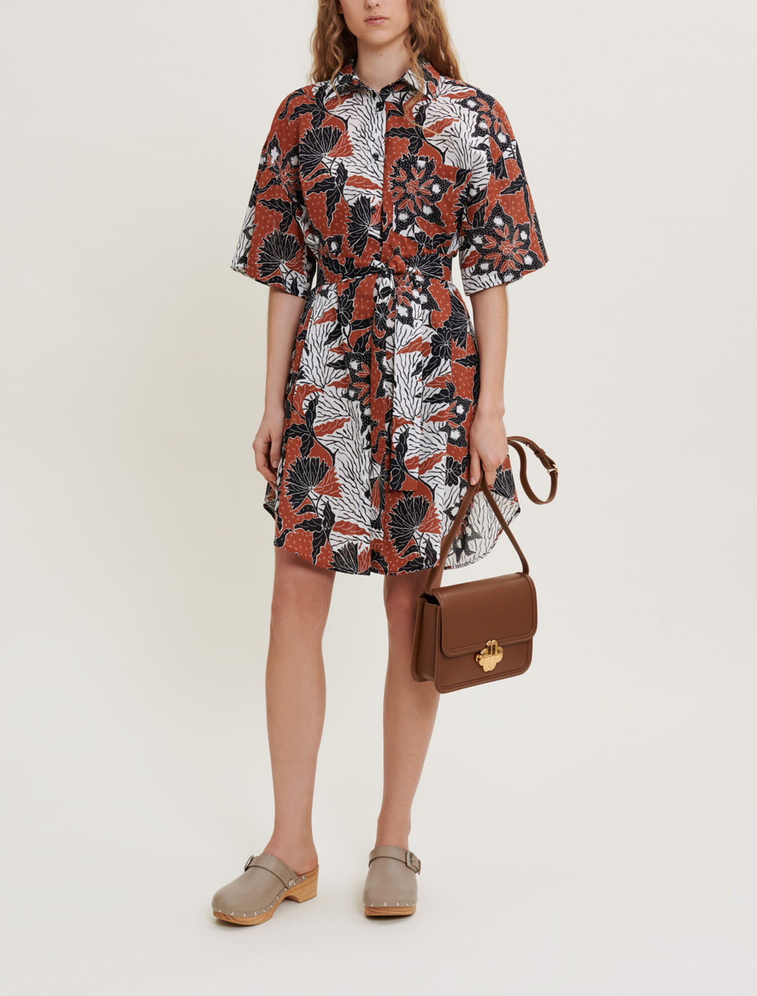 Printed cotton voile shirt dress