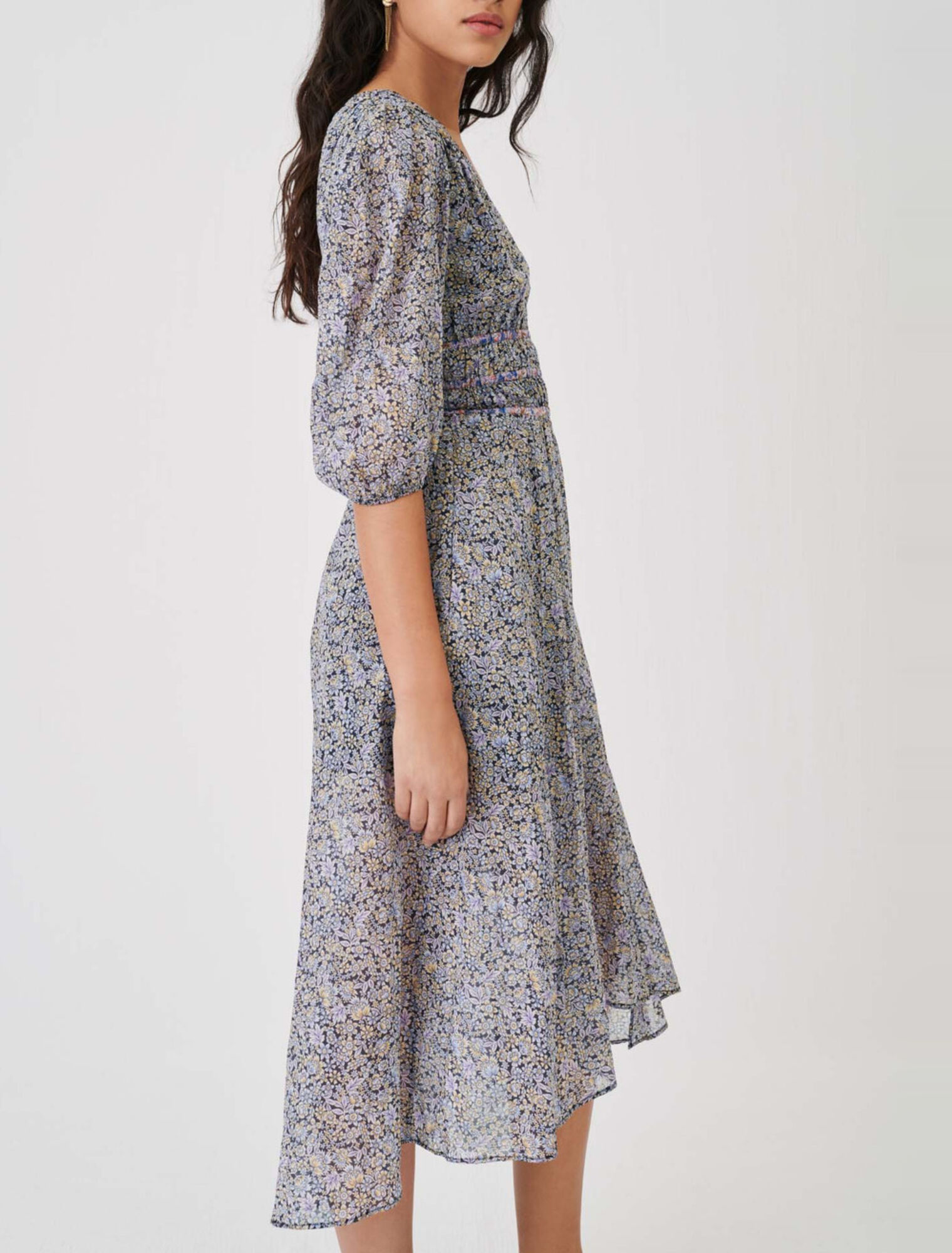 Printed cotton voile skirt with smocking