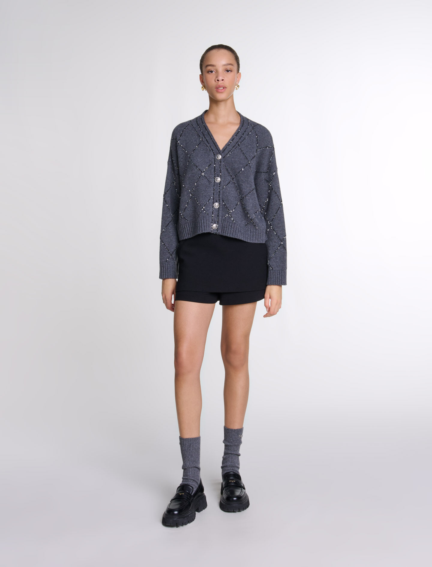 Sequin knit cardigan Black Gray For Women Maje