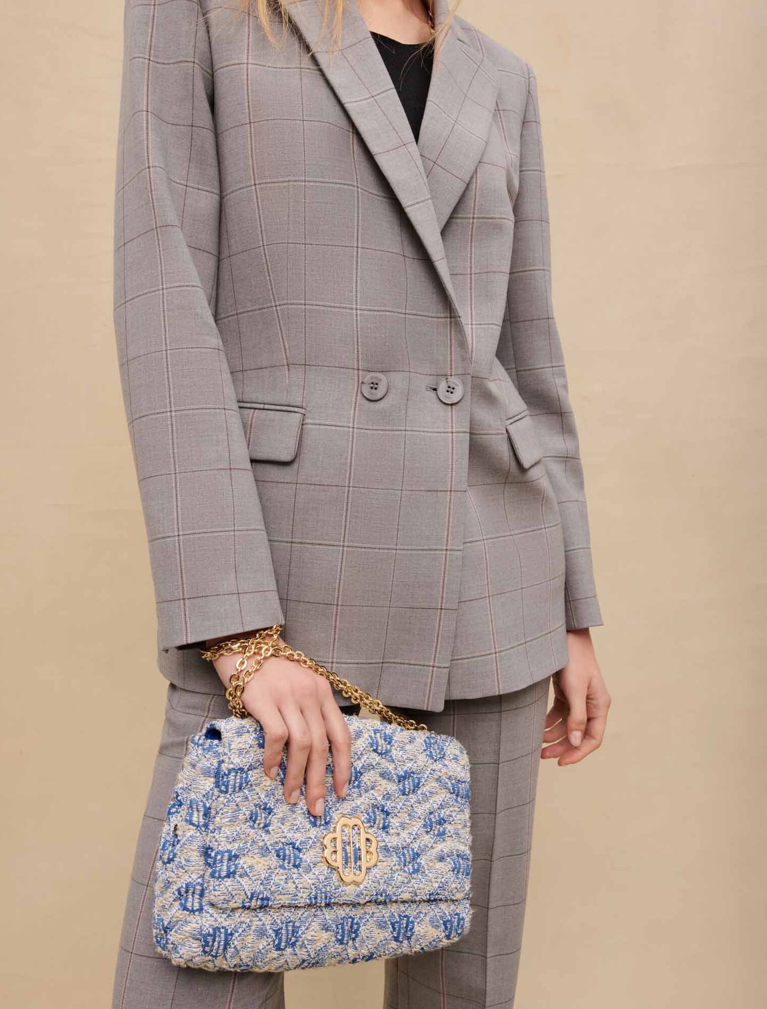 Embroidered tweed bag