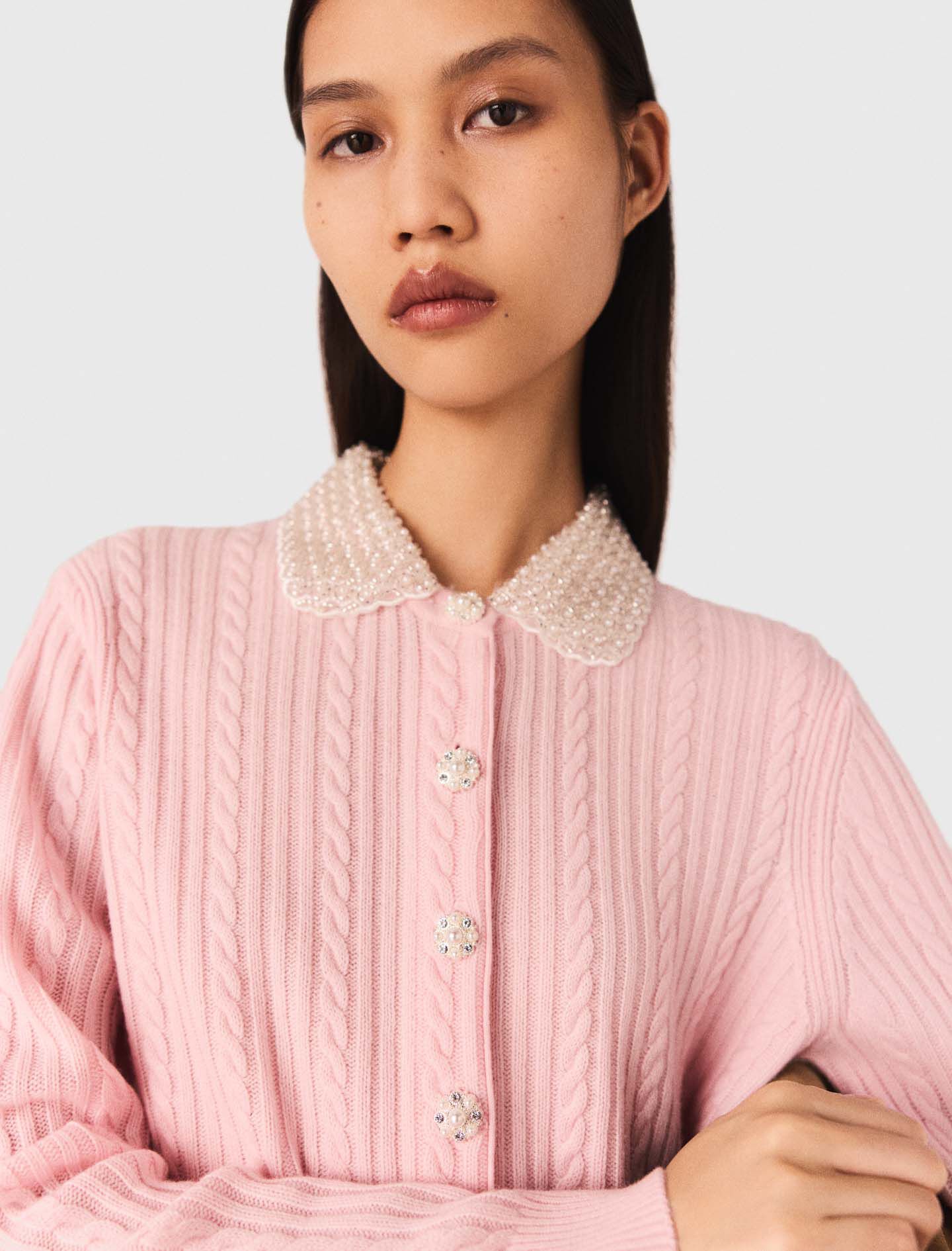 Cardigan with removable collar Pink For Women | Maje