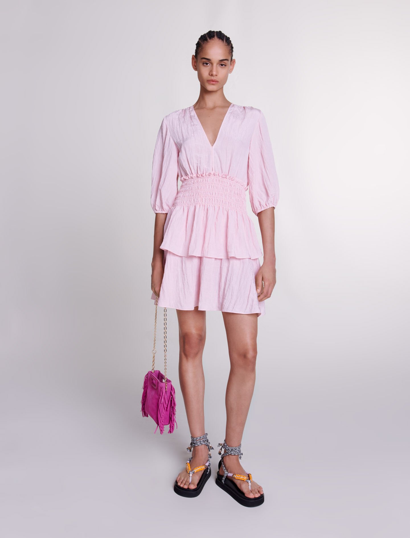 Short ruffled dress Pink For Women Maje