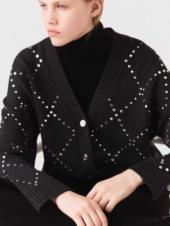 Rhinestone check cardigan