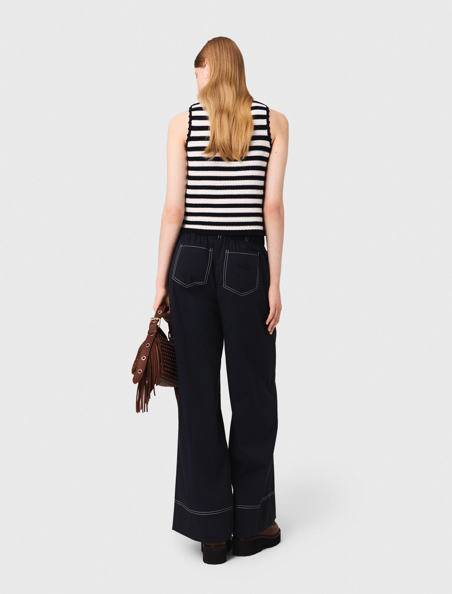 T-MAJE Cotton trousers with leather belt Blue For Women | Maje