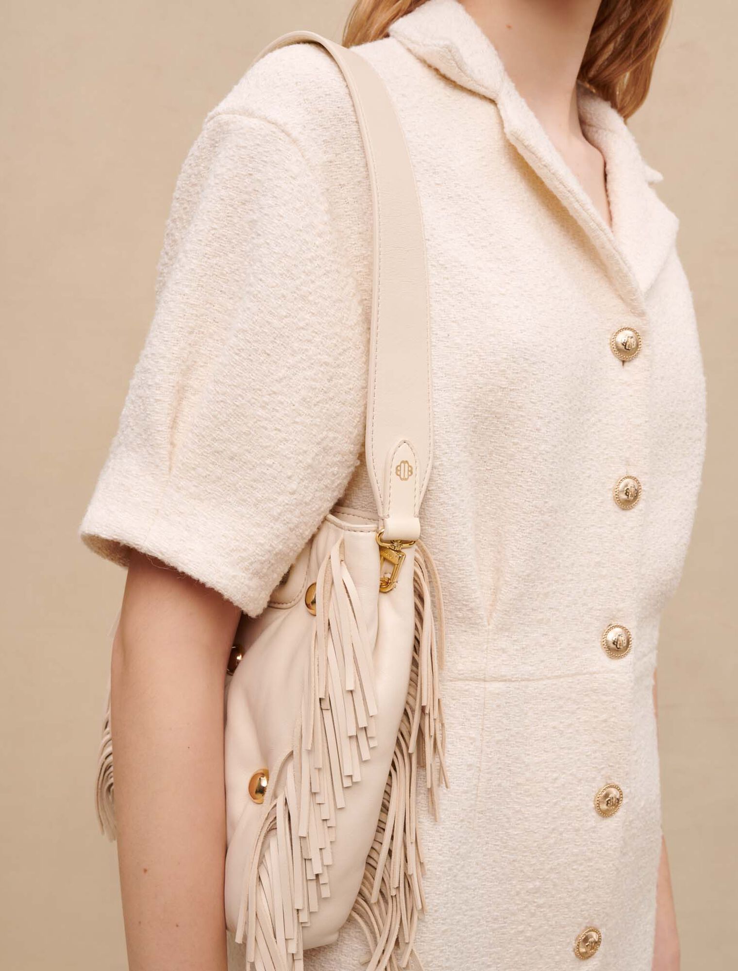 White buttoned tweed dress