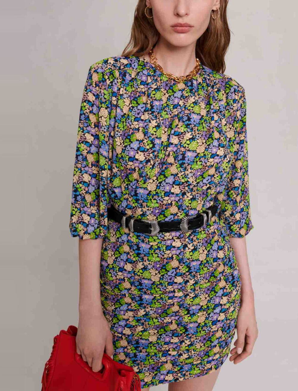 関税送料込【maje】花柄ミニワンピース Floral print short dress Pink For Women | Maje