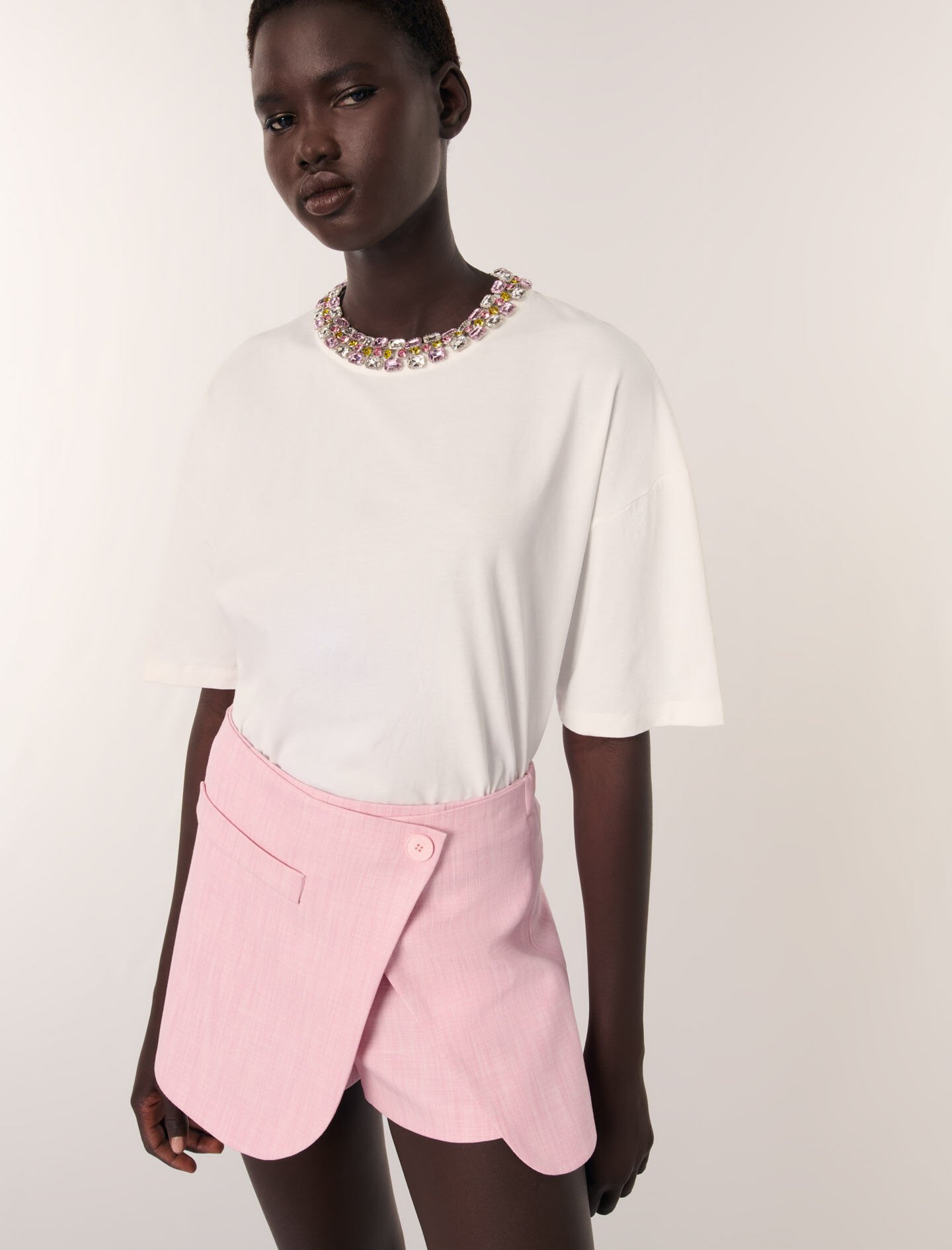 Jewellery neck T-shirt White For Women | Maje