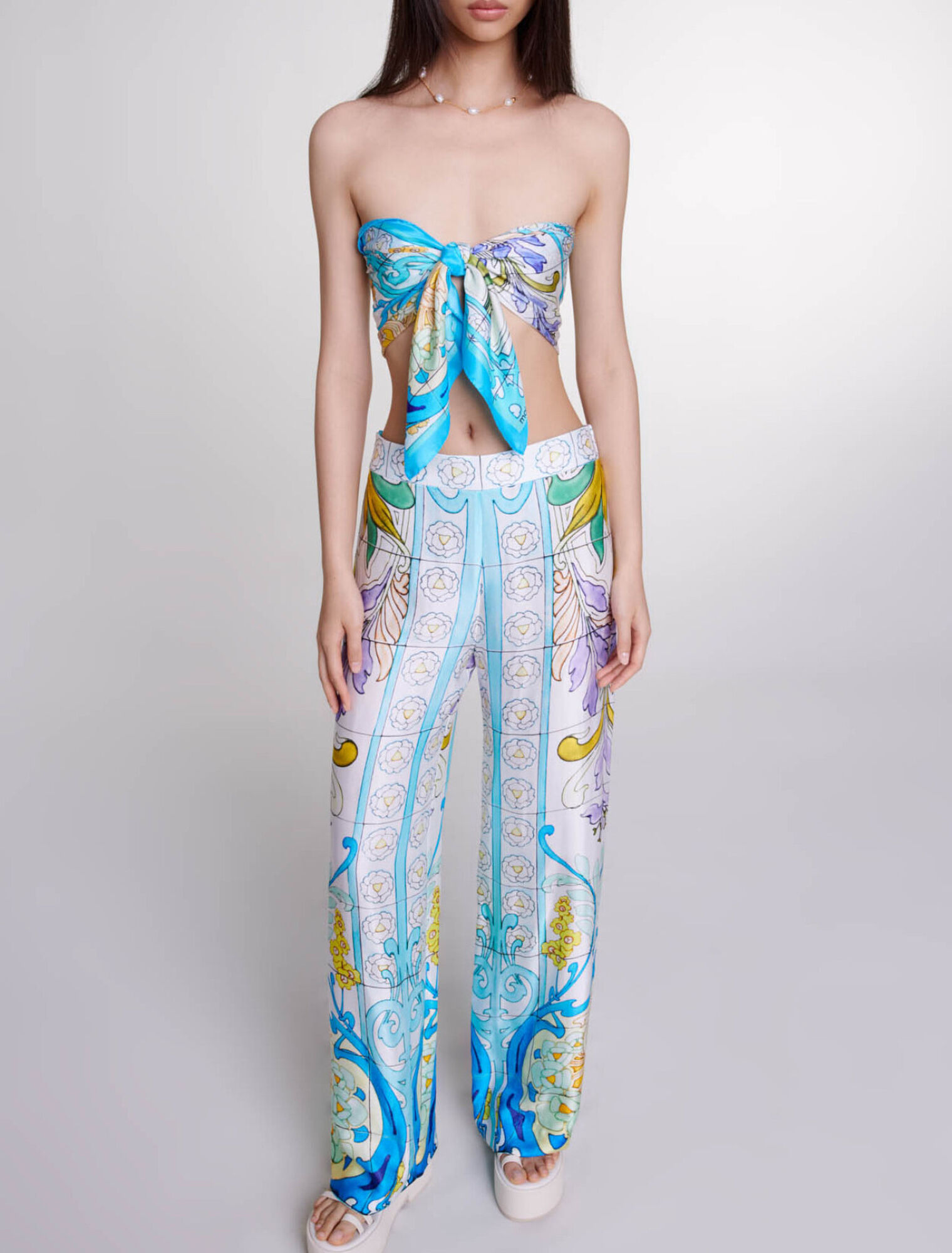 Patterned satin-effect trousers