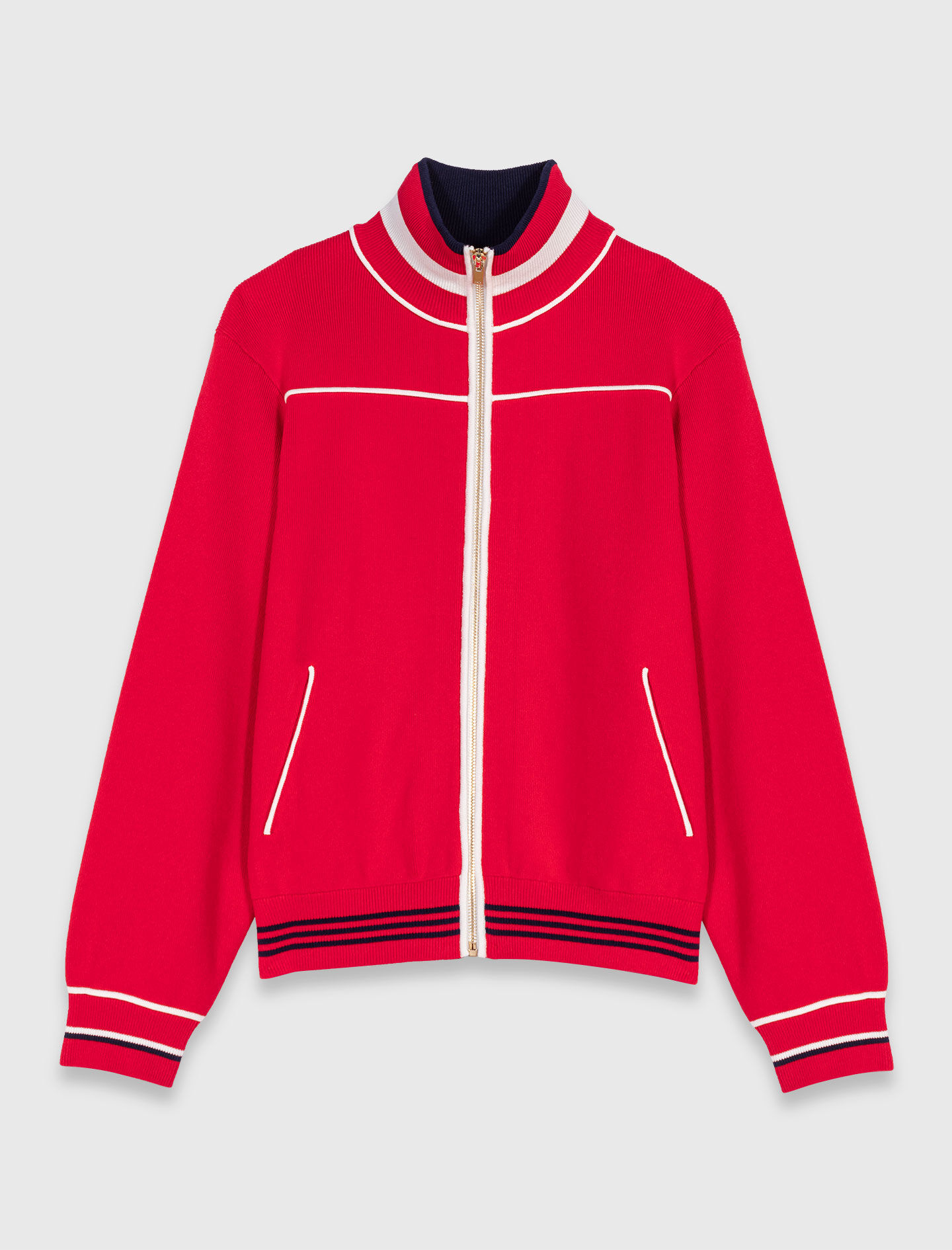 [eL×ONE] 12G Collared Cardigan/レッド eL×ONE] 12G Collared Cardigan/レッド