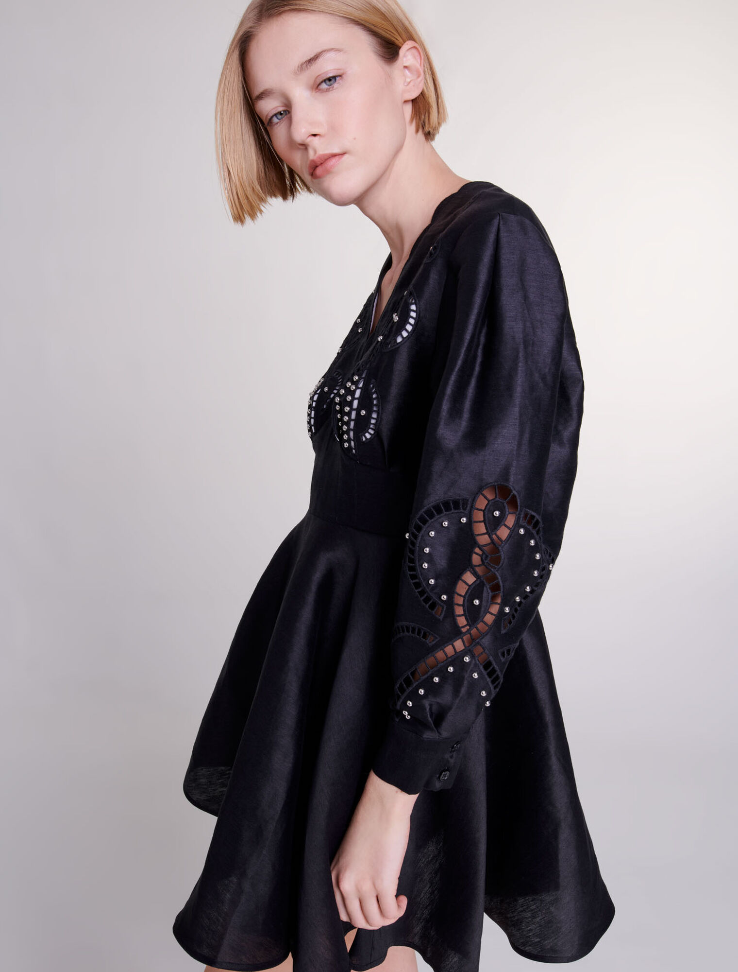 Short embroidered linen dress