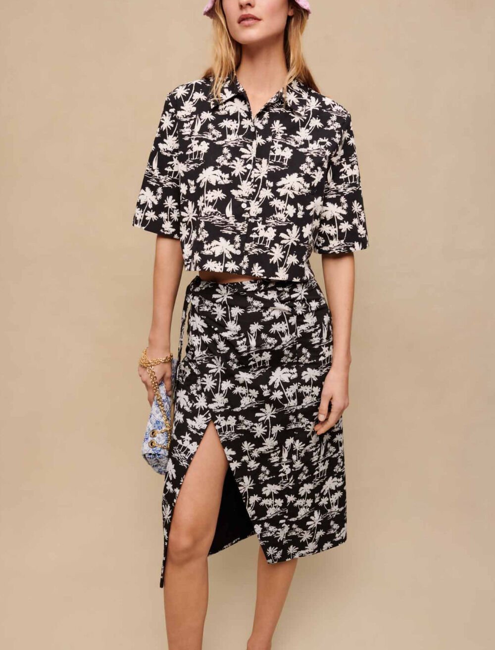 格安saleスタ / Black skirt wrap print Palm Gray Maje | Women For ピアス