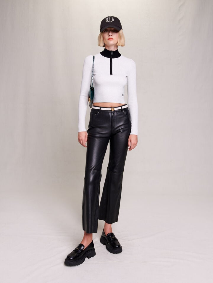 Cropped decorative knit jumper