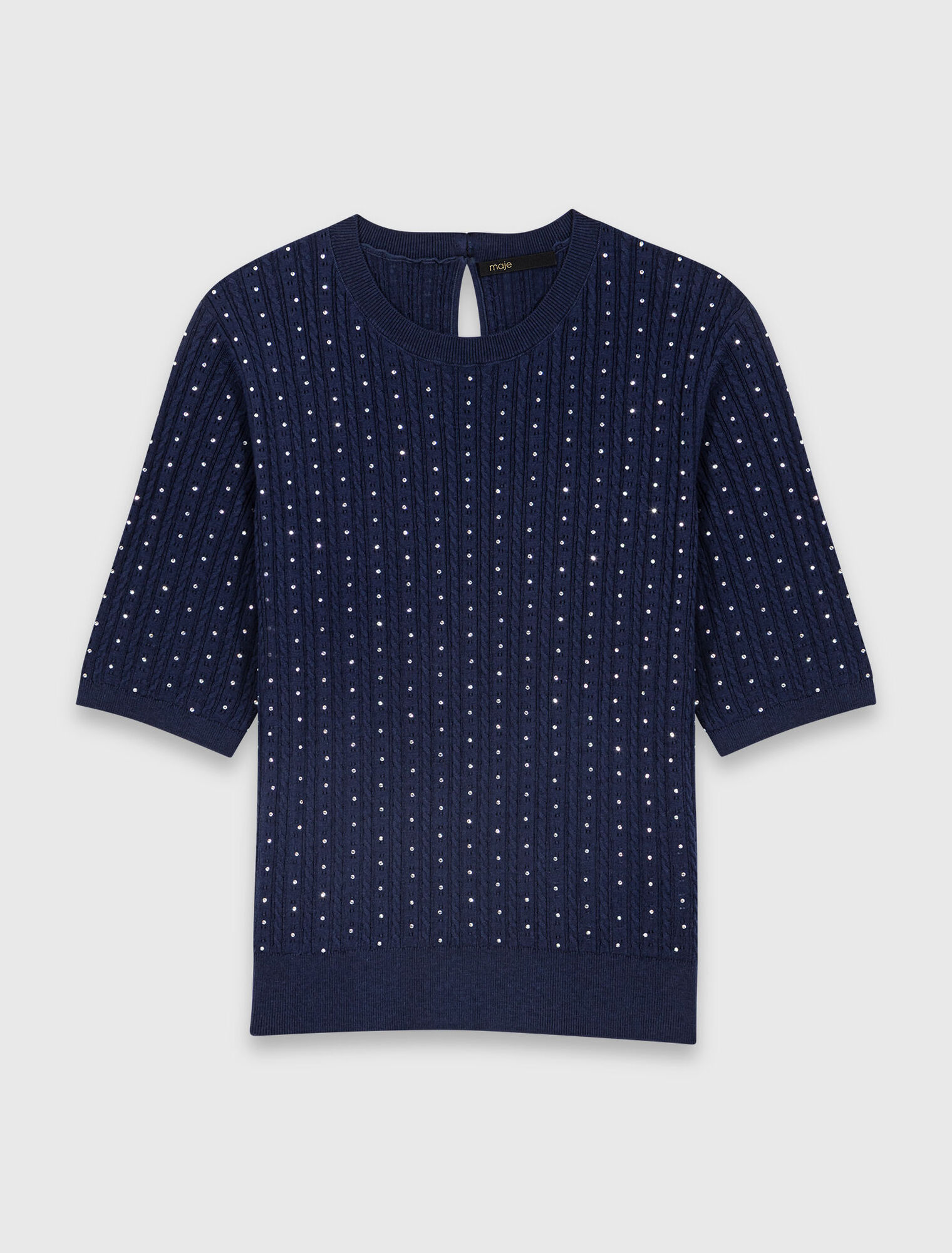 Round-neck rhinestone jumper