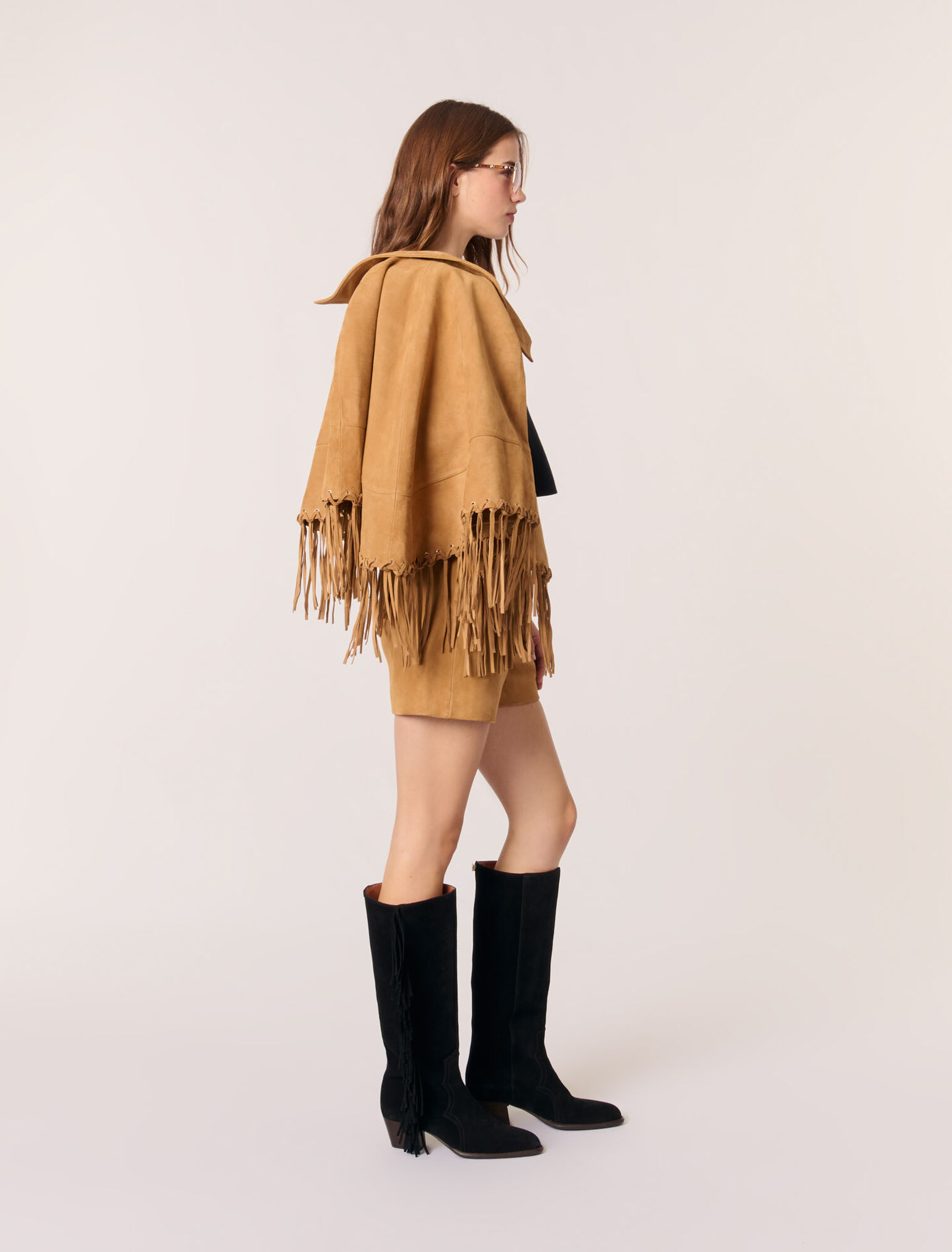 Fringed leather shorts