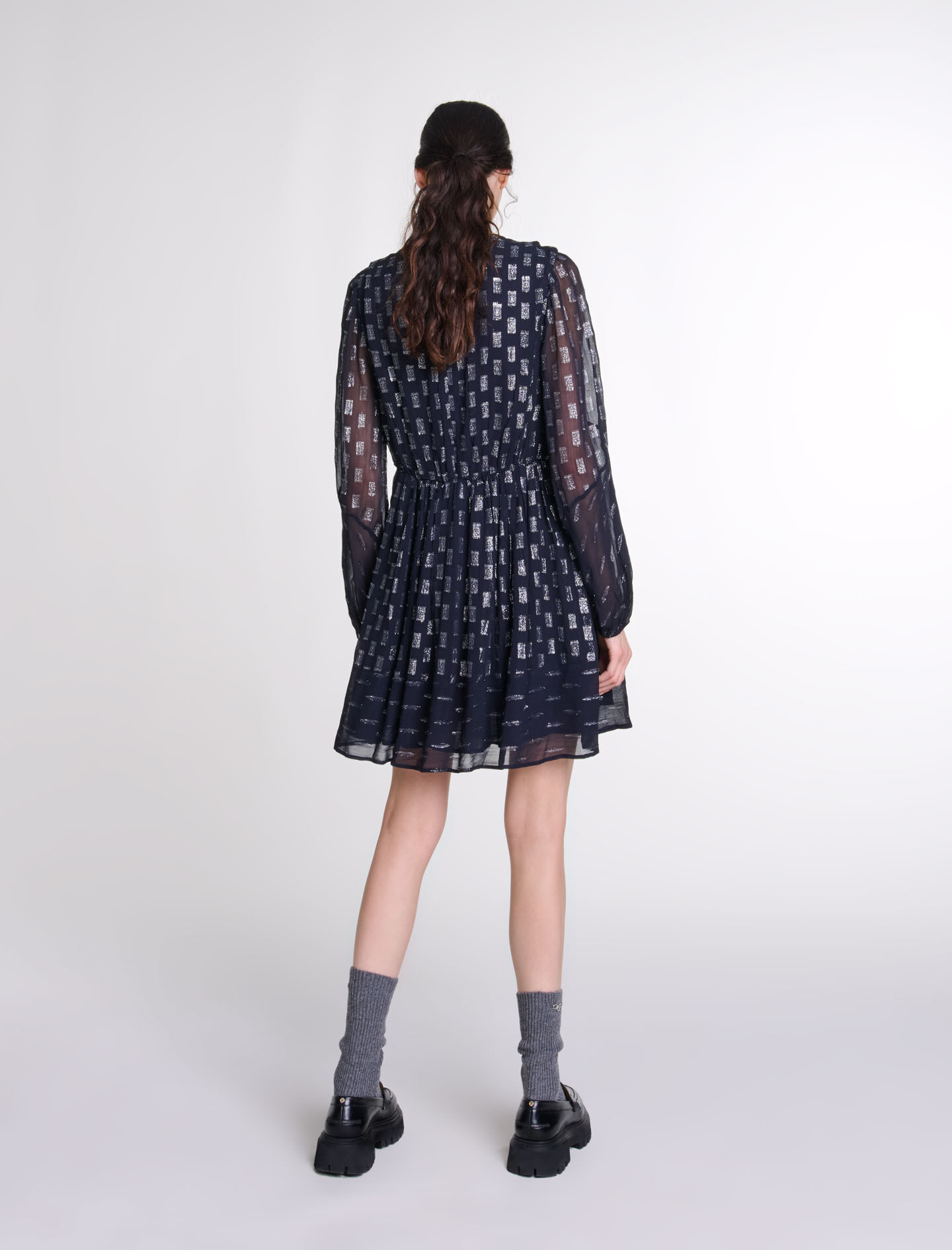 Pleated floral motif short dress Blue For Women | Maje Pleated floral motif short dress Blue For Women | Maje