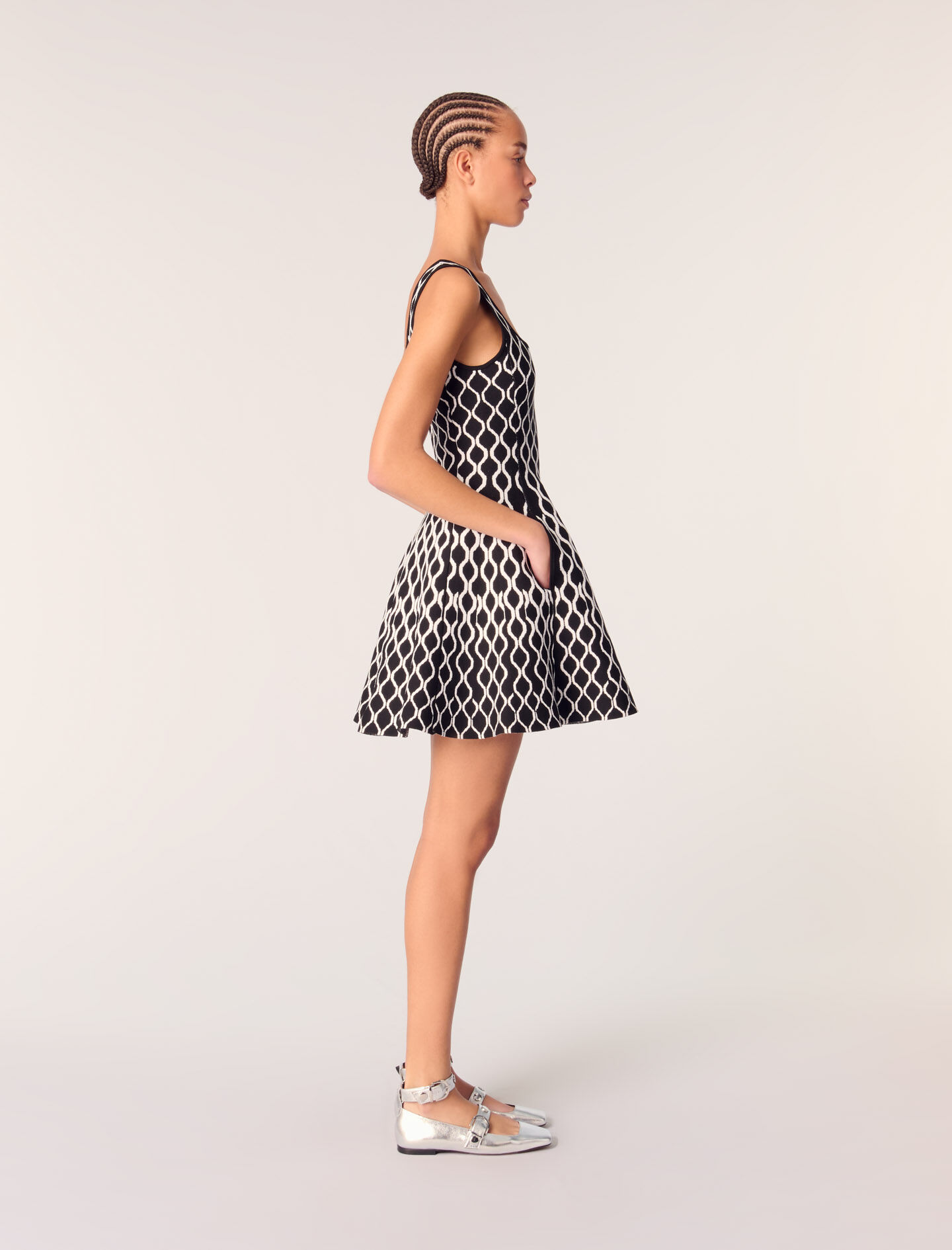 Mini patterned knit dress Bicolor For Women | Maje
