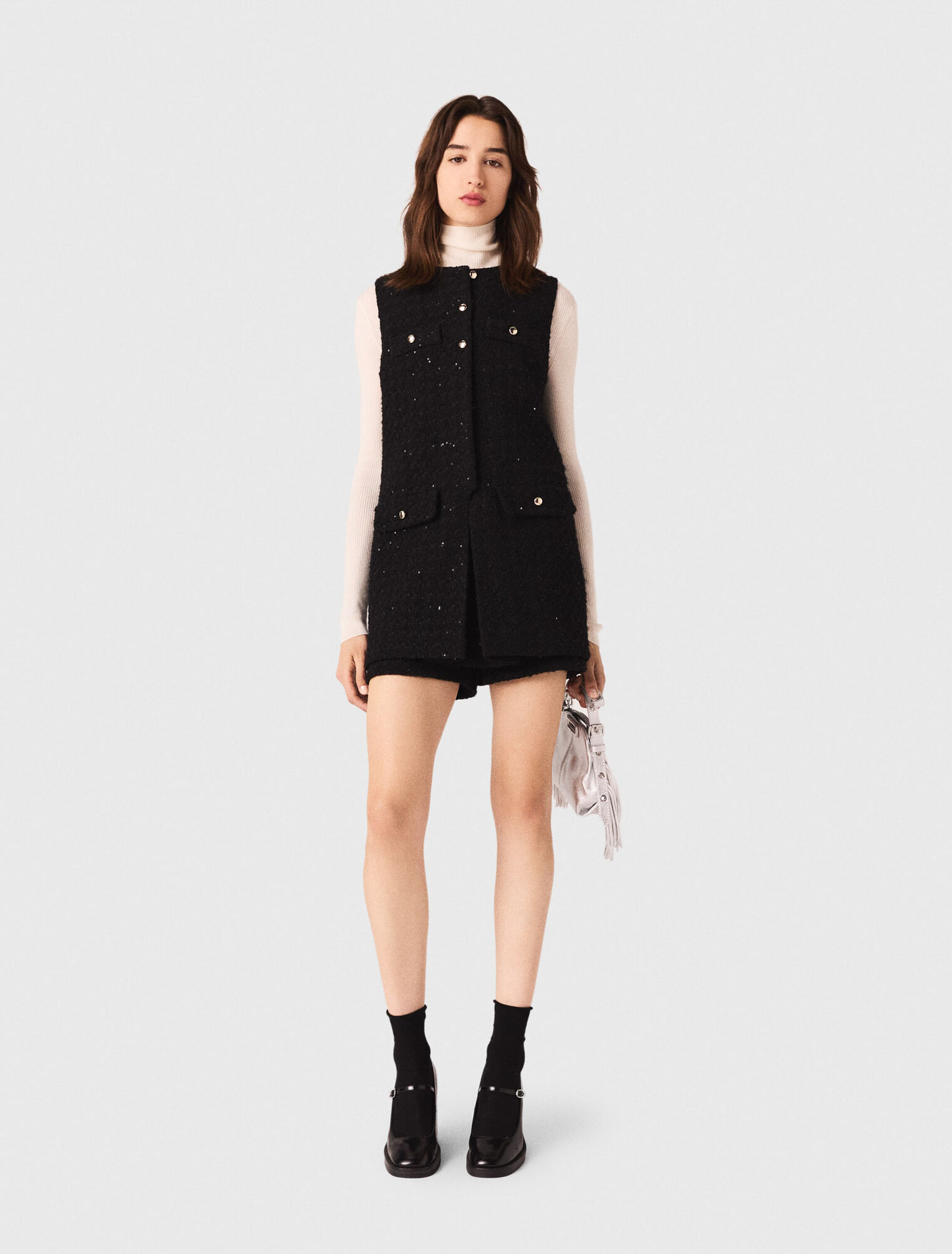 Tweed playsuit with rhinestones