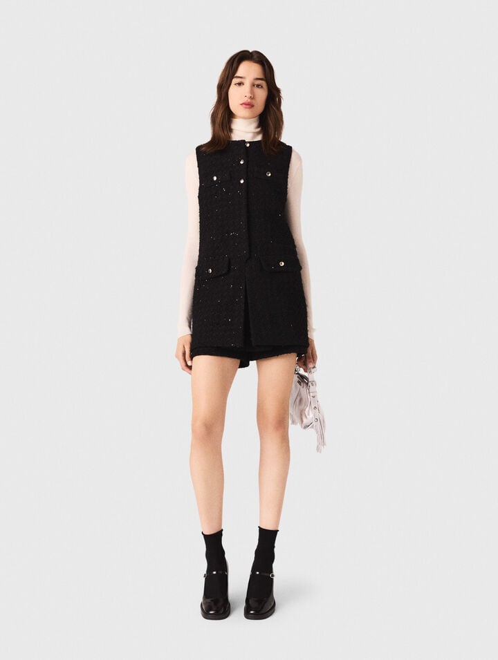 Tweed playsuit with rhinestones