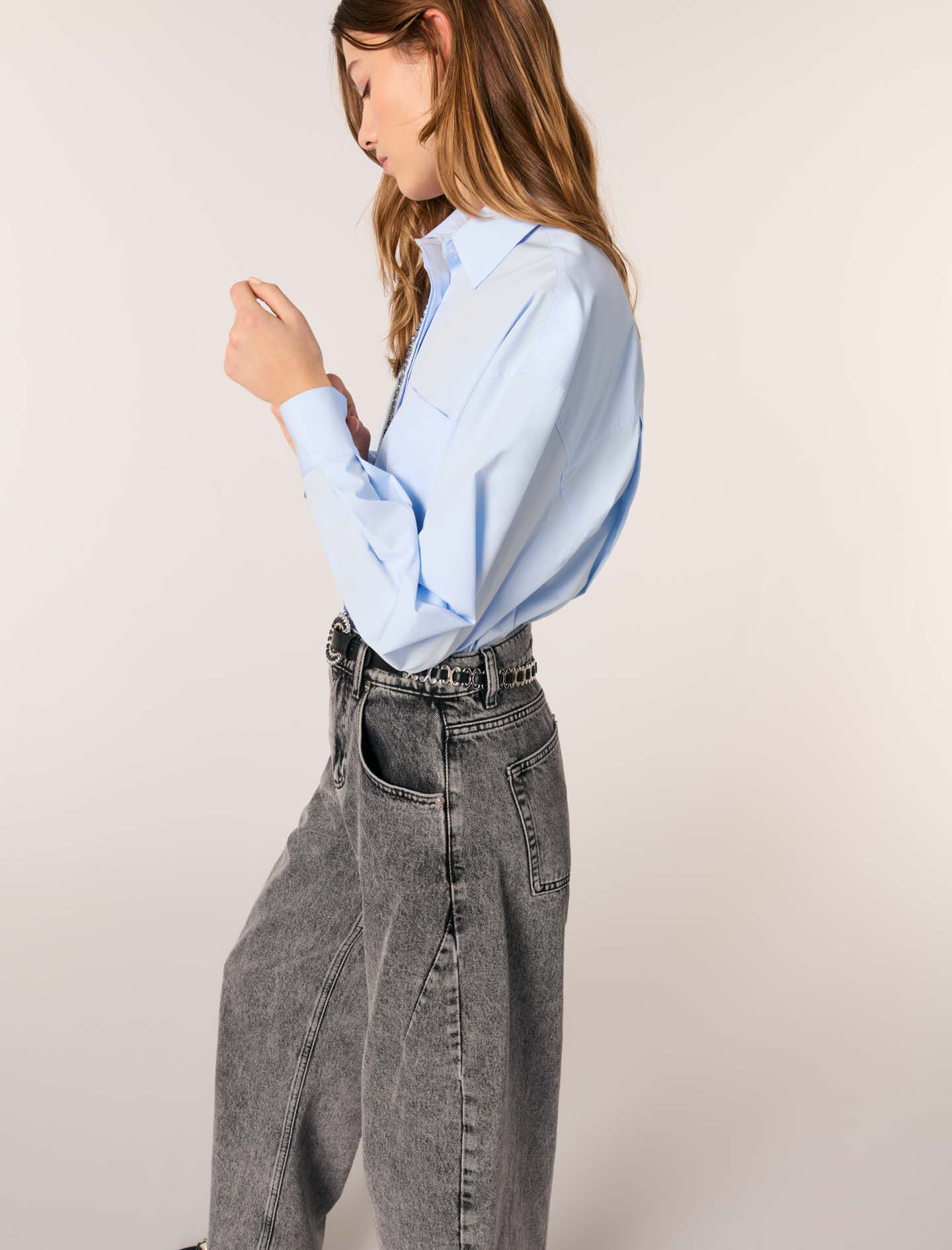 トップス MJ Poplin shirt with rhinestones Blue For Women | Maje