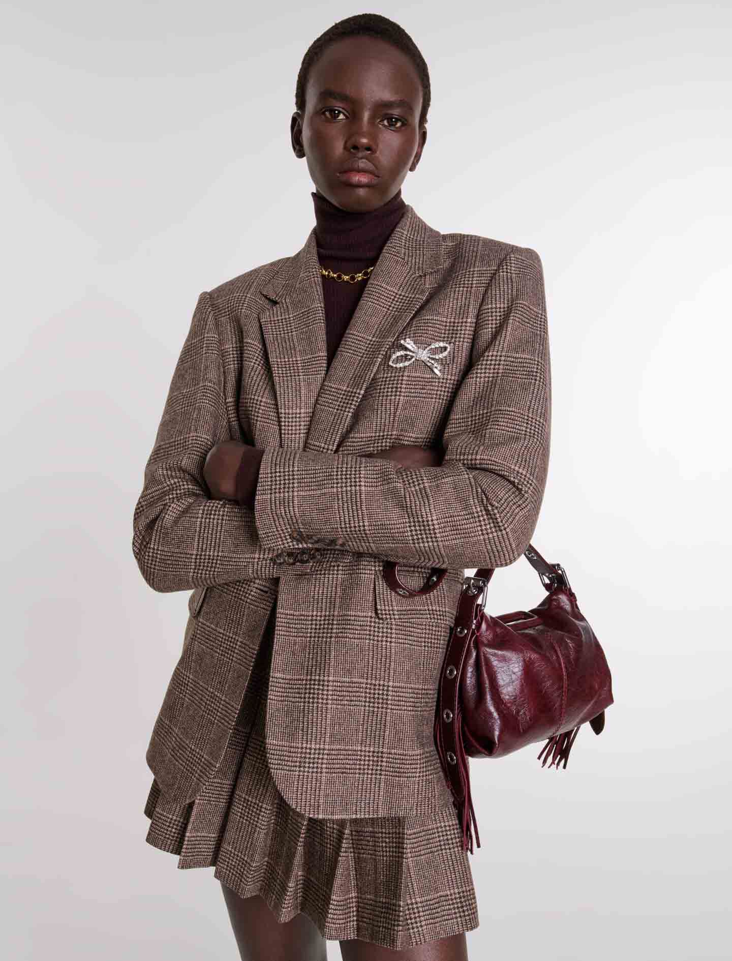 Oversized leather jacket Brown For Women | Maje