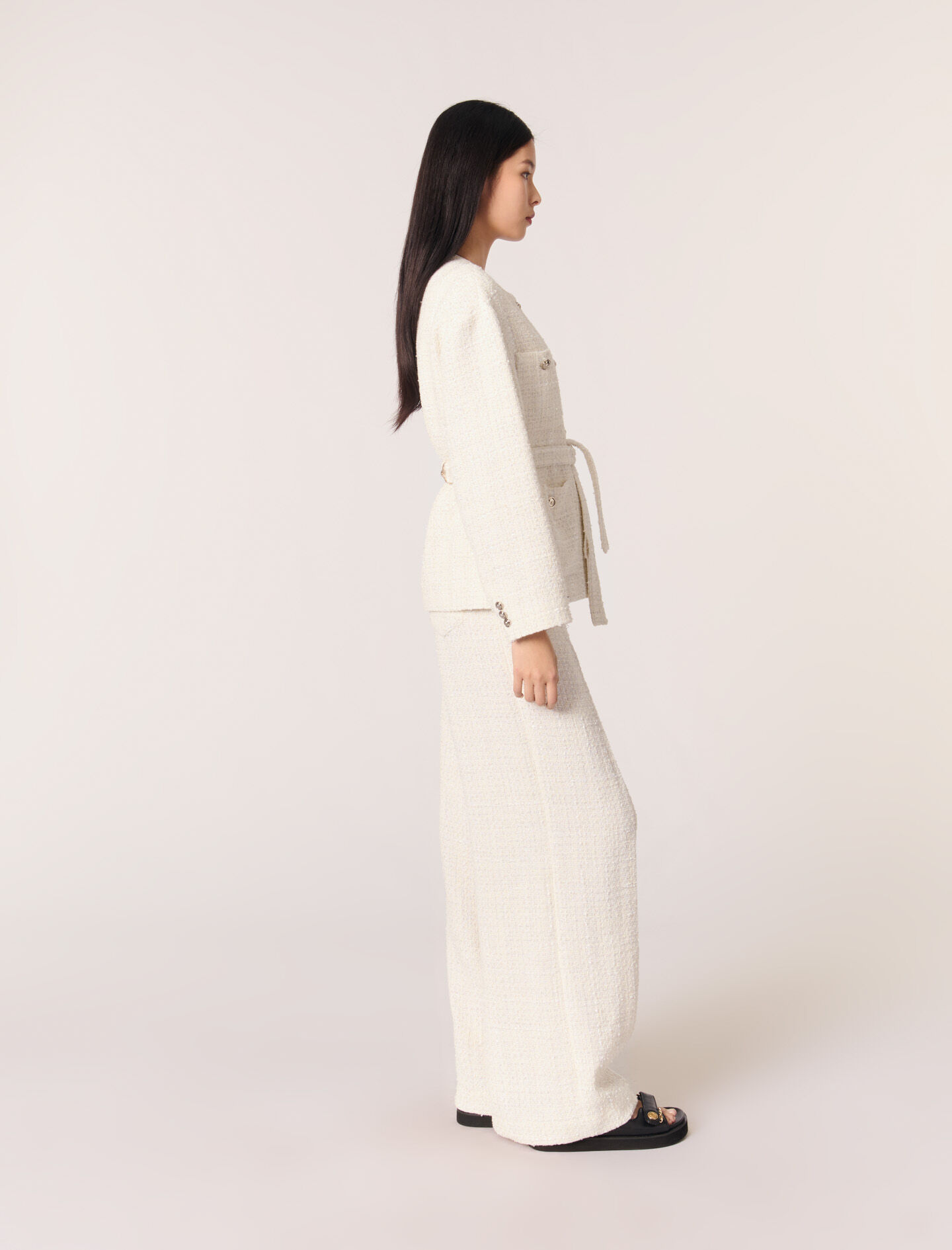 Belted tweed jacket White For Women | Maje